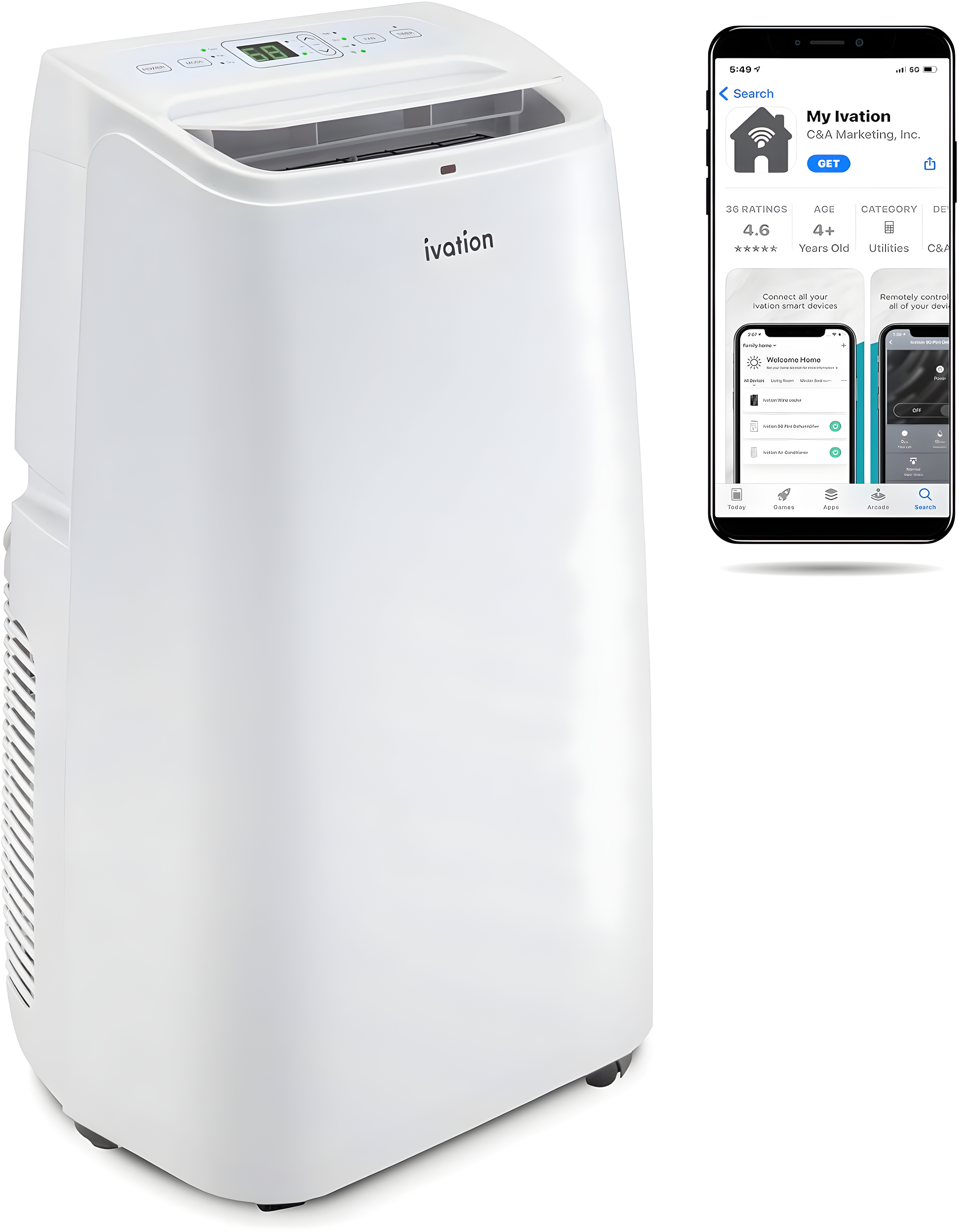 Ivation Ivation 13000 BTU Wi-Fi Connected Portable Air Conditioner for 500 Square Feet with Remote Included
