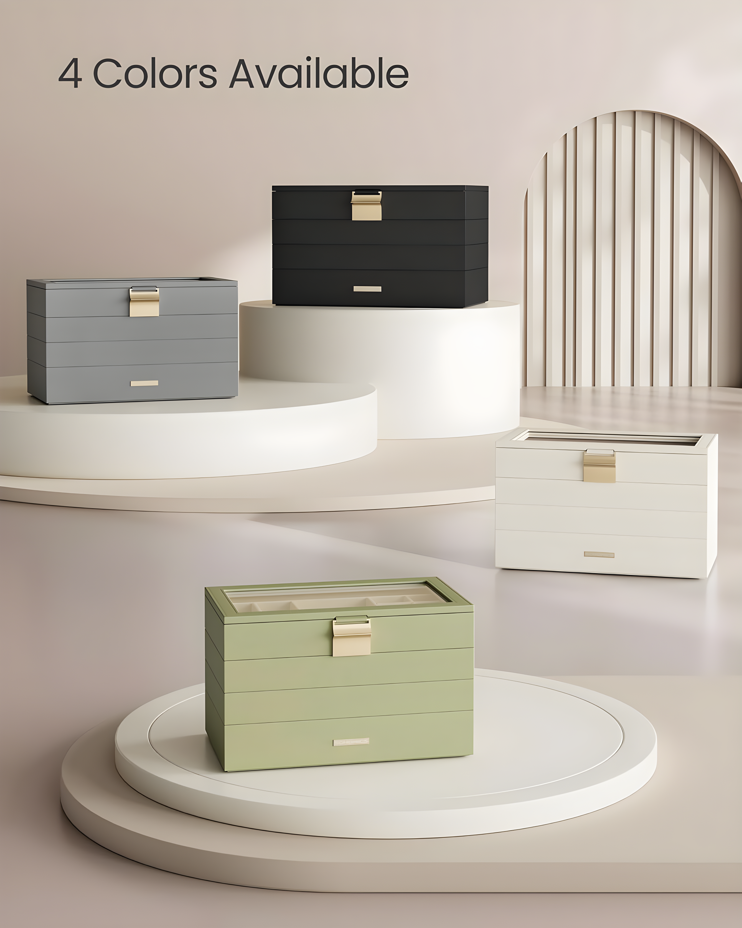 Latitude Run® Stackable Jewelry Trays, 4-Tier Jewelry Box, Drawer Jewelry Organizer, With Glass Lid, Removable Dividers, For Vanity Table, 6.7 X 11 X 7.2 Inches, Cloud White