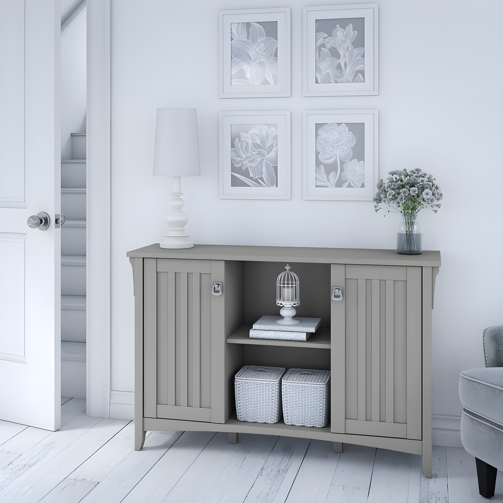 Salinas Accent Storage Cabinet with Doors Gray - Bush Furniture: Mission Style, Tumbled Pewter Hardware