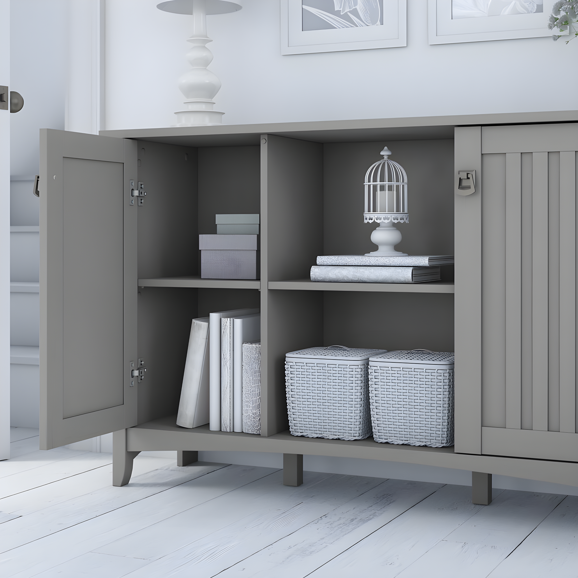 Salinas Accent Storage Cabinet with Doors Gray - Bush Furniture: Mission Style, Tumbled Pewter Hardware