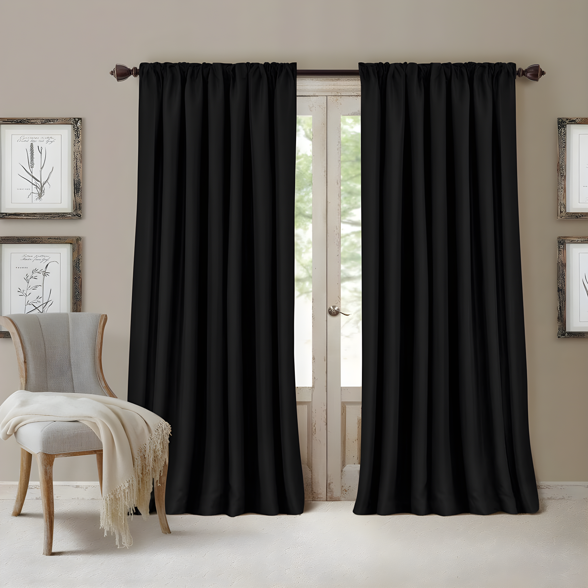 All Seasons Single Blackout Window Curtain Panel - 52" x 95" - Black - Elrene Home Fashions
