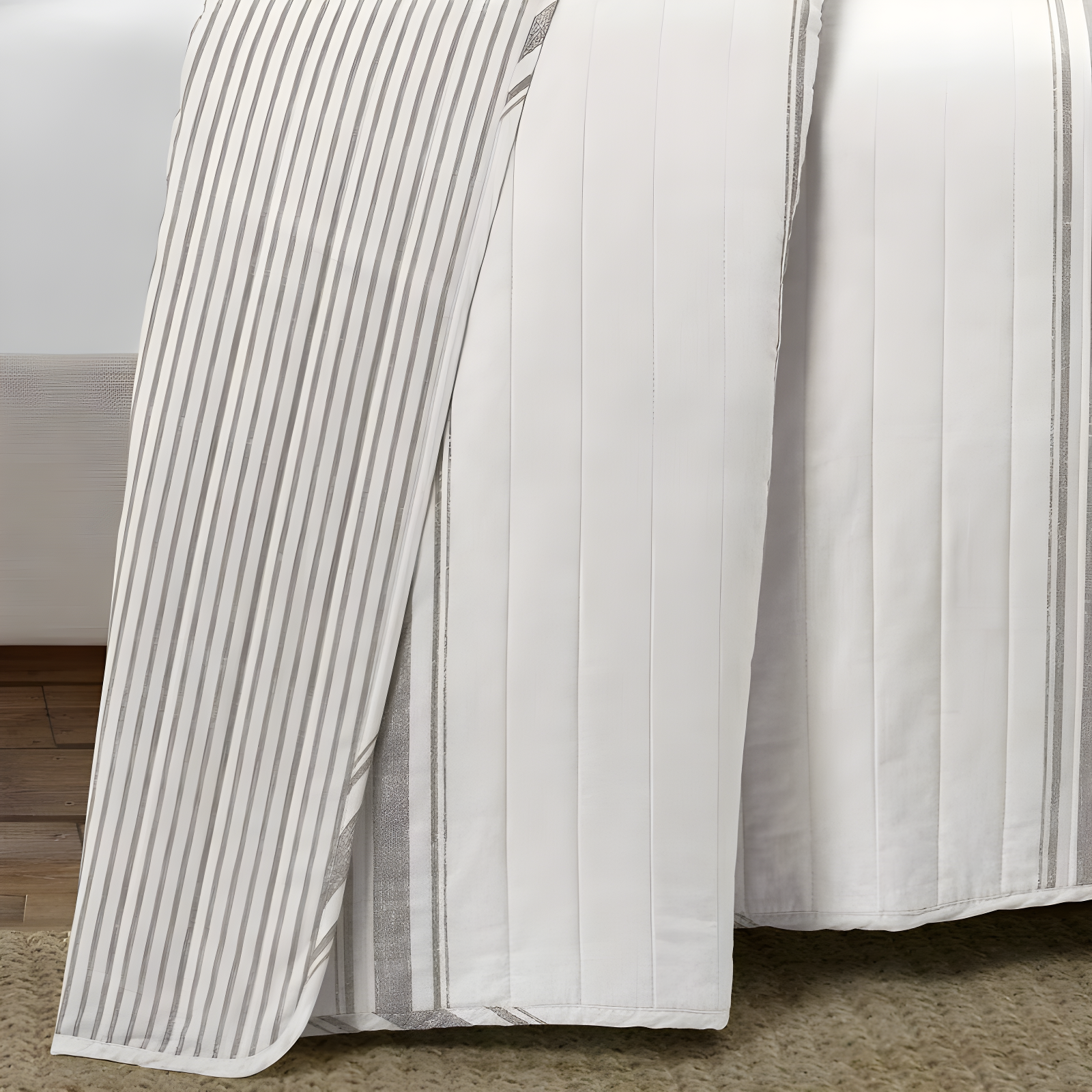 3pc King Farmhouse Striped Reversible Quilt Bedding Set Gray - Lush Décor