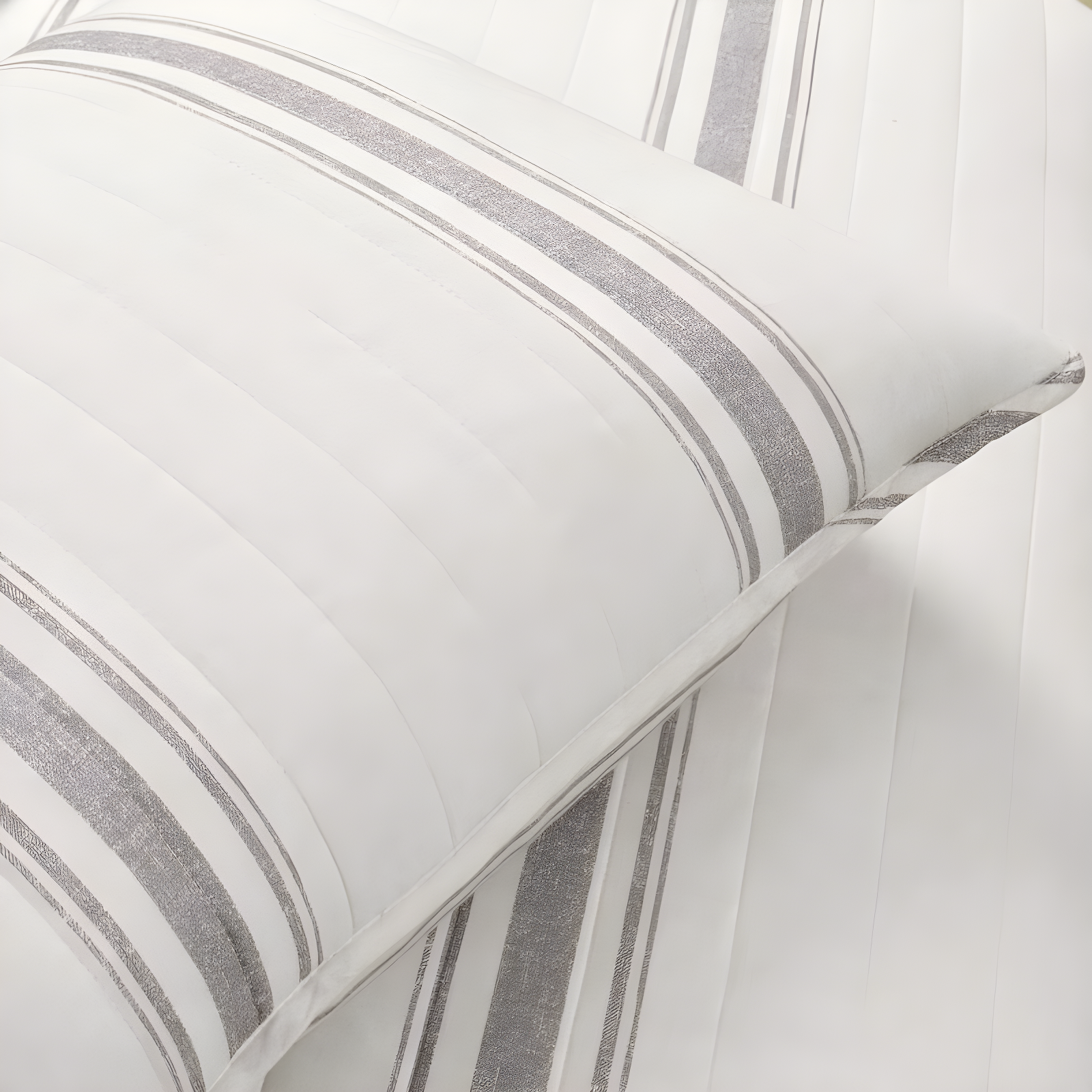 3pc King Farmhouse Striped Reversible Quilt Bedding Set Gray - Lush Décor