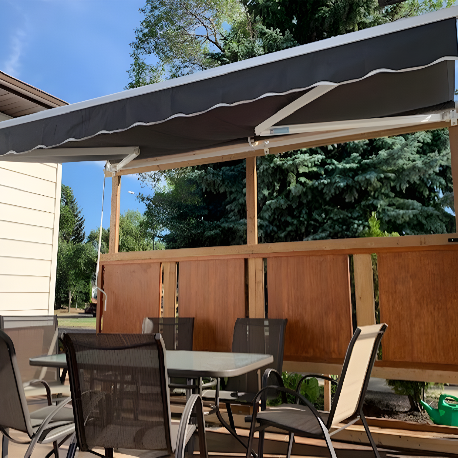 Motorized Retractable White Frame Patio Awning