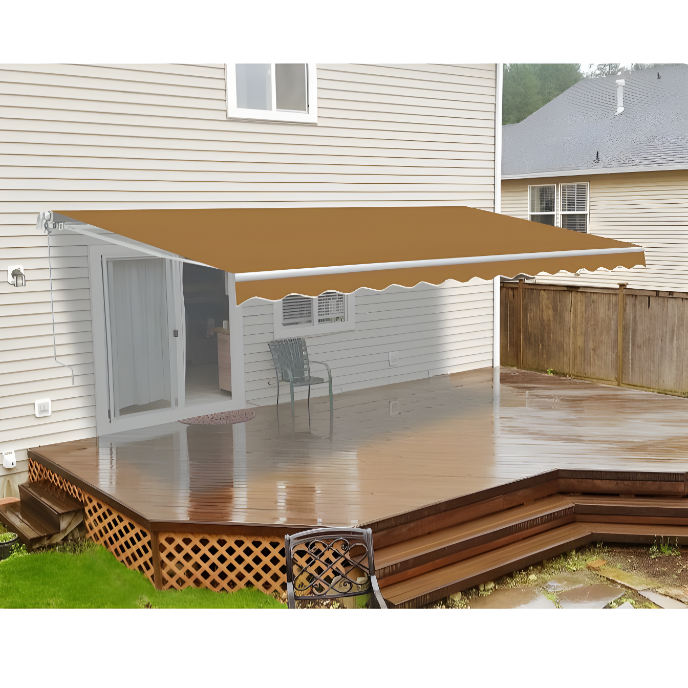 Motorized Retractable White Frame Patio Awning