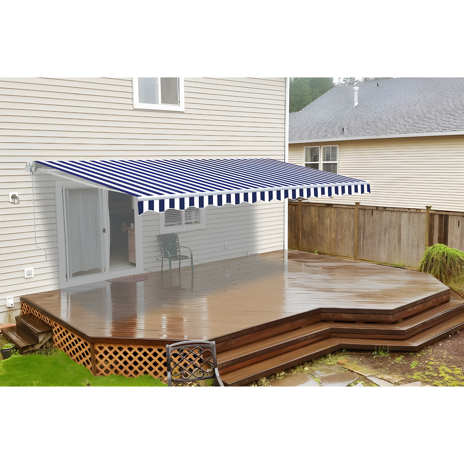 Motorized Retractable White Frame Patio Awning