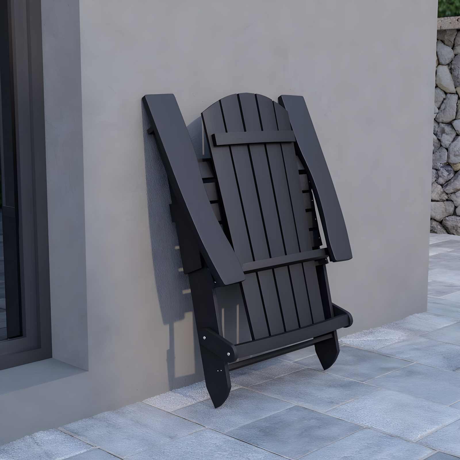 Flash Furniture Charlestown All-Weather Poly Resin Indoor/Outdoor Folding Adirondack Chair in Black