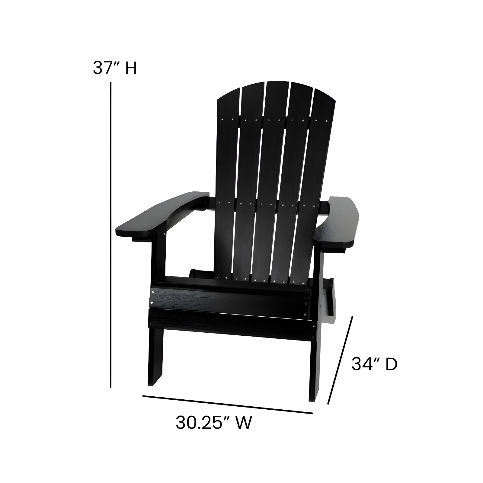 Flash Furniture Charlestown All-Weather Poly Resin Indoor/Outdoor Folding Adirondack Chair in Black