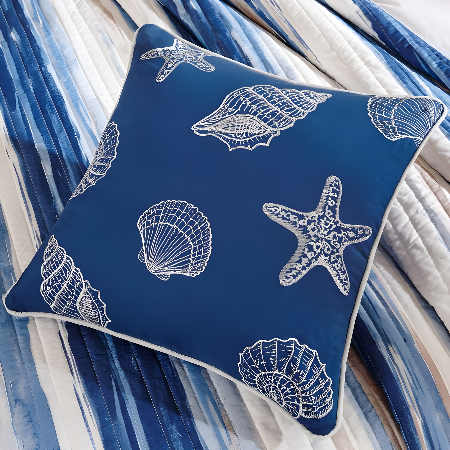 Marina 6 Piece Printed Quilt Set with Throw Pillows
