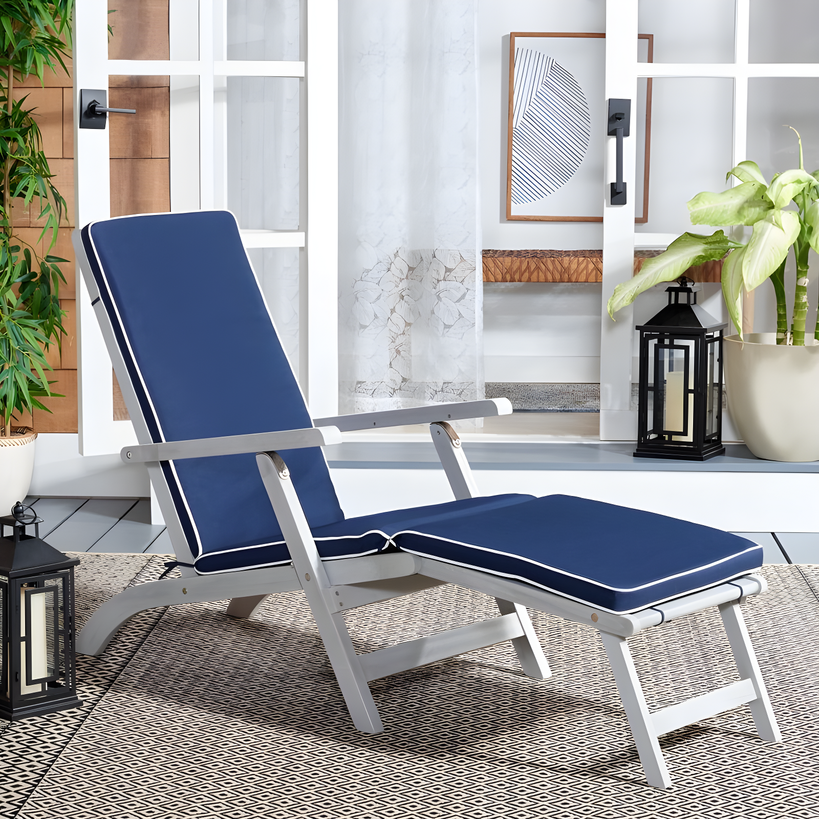 Palmdale Lounge Chair - Outdoor - PAT7015 - Grey/Navy -Safavieh