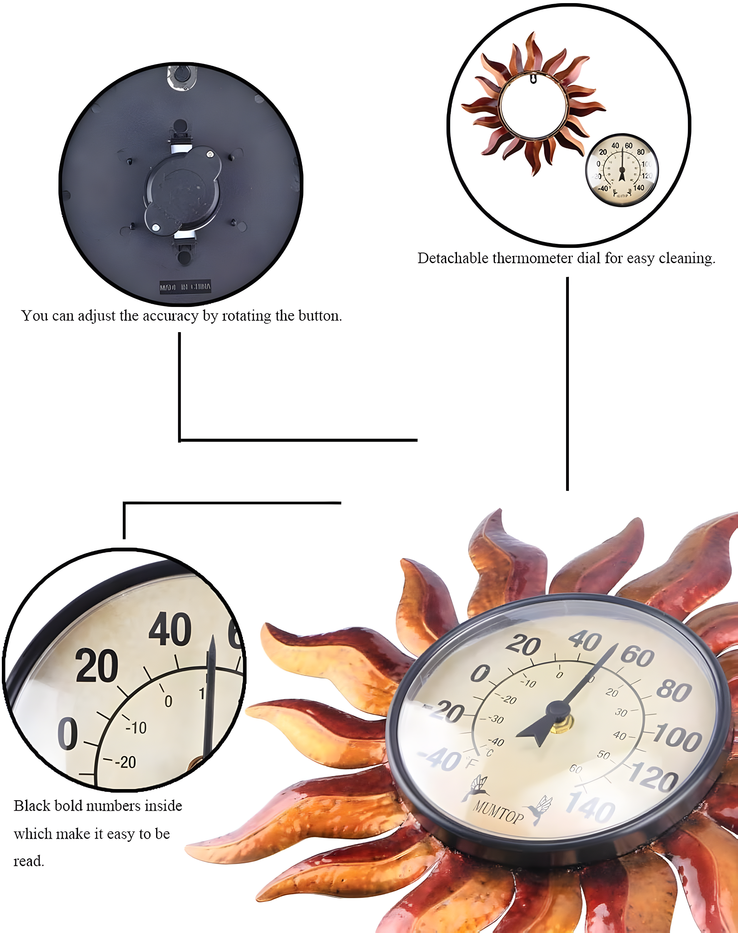 MUMTOP Thermometer Indoor Outdoor Sun Waterproof Wall-Mounted Thermometer Does not Require Any Battery