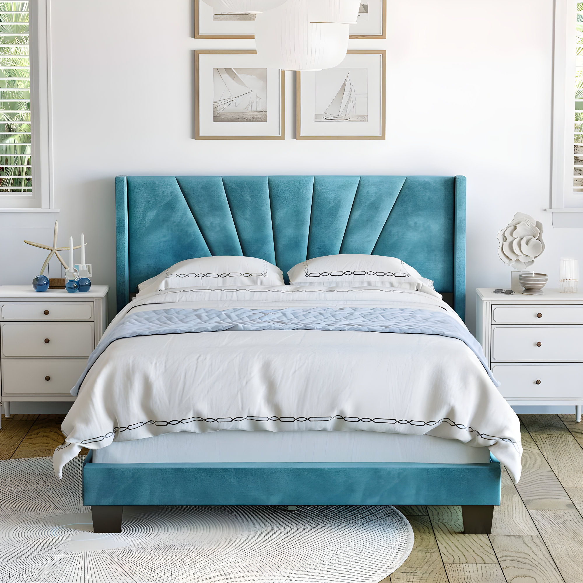 Boyd Sleep Valencia Velvet Upholstered Platform Bed Frame with Adjustable Height Headboard , Requires Box Spring-Boyd Sleep