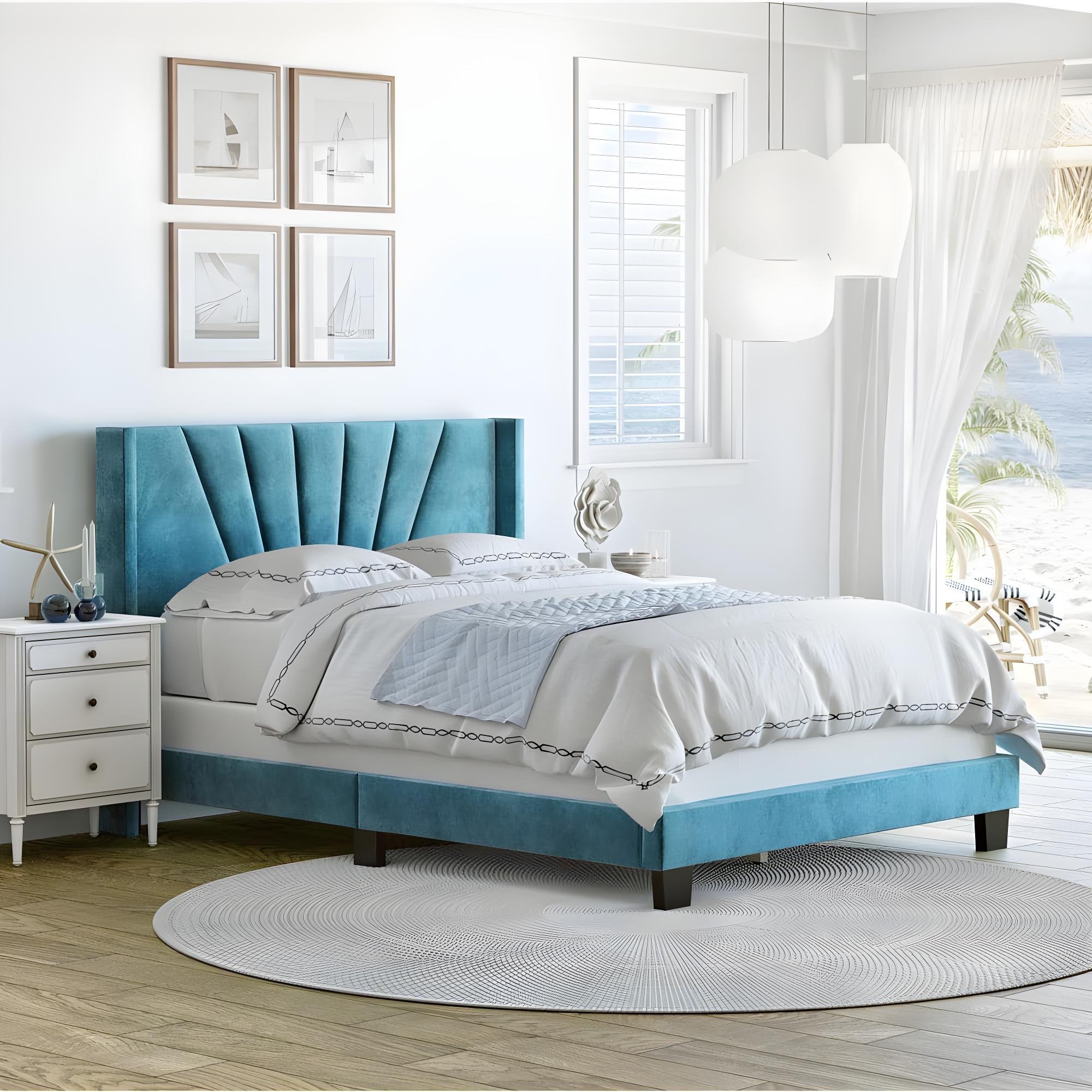 Boyd Sleep Valencia Velvet Upholstered Platform Bed Frame with Adjustable Height Headboard , Requires Box Spring-Boyd Sleep