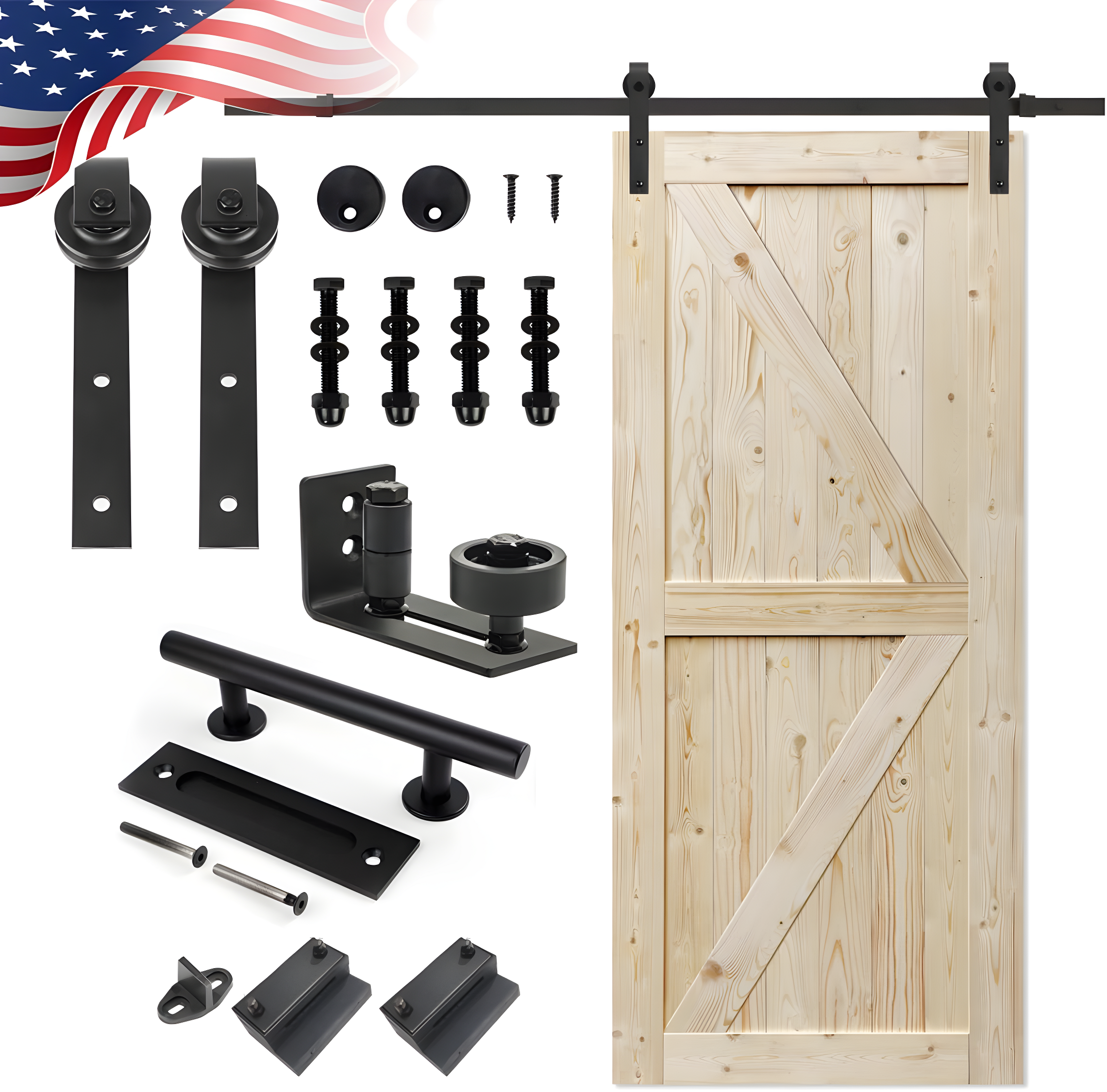 S&Z TOPHAND Paneled Wood Unfinished Barn Door with Installation Hardware Kit