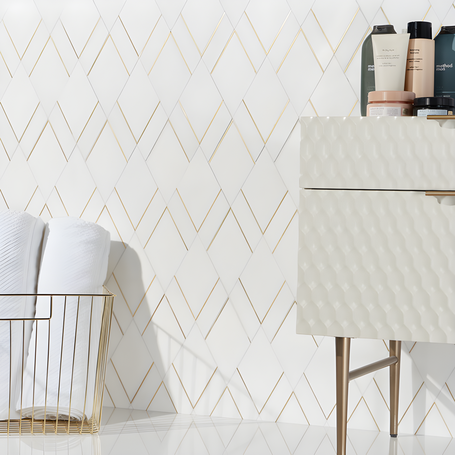 Mehko 11.81 in. x 14.96 in. Polished Marble and Brass Wall Tile