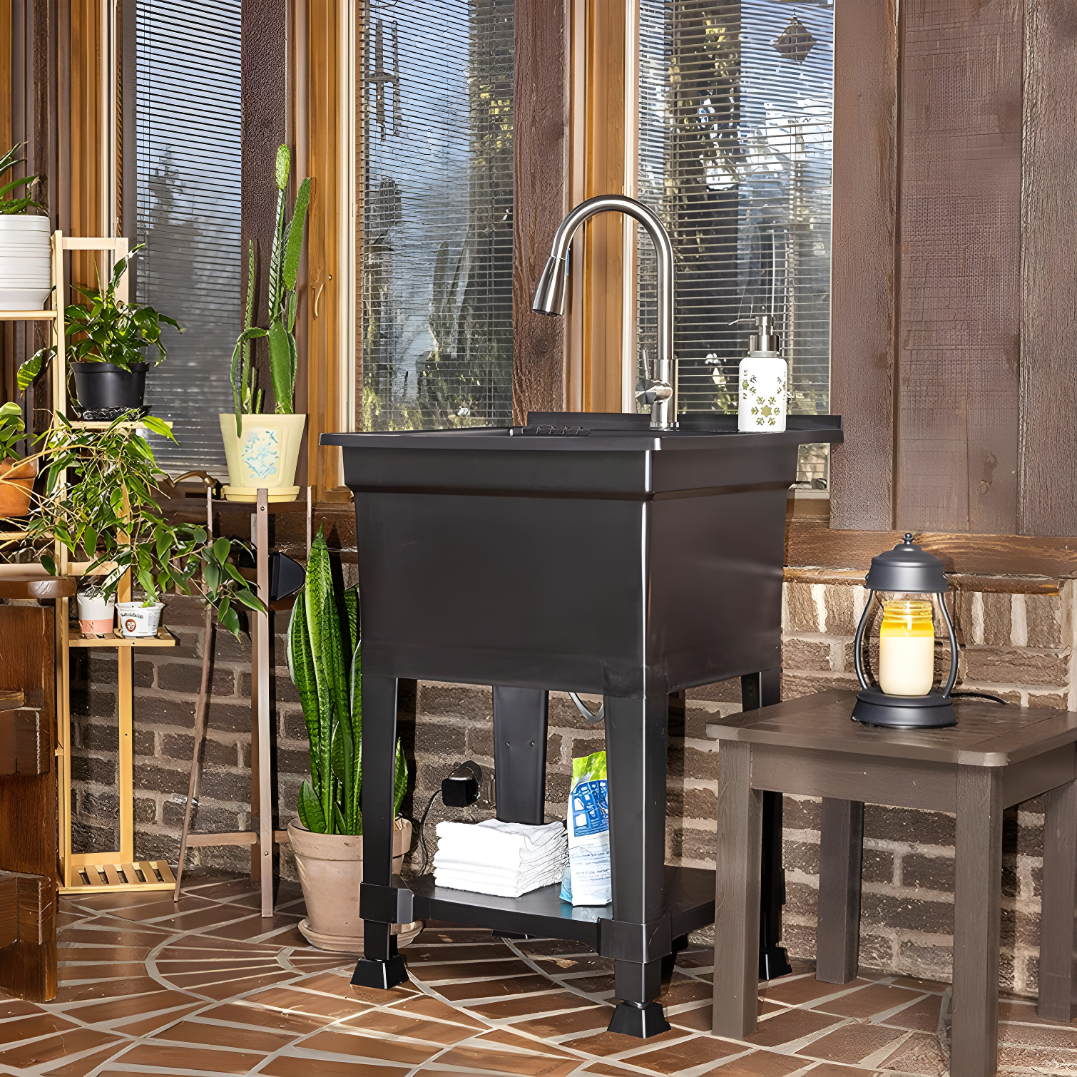 UTILITYSINKS Plastic 24" Compact Workshop Freestanding Laundry Sink with Faucet