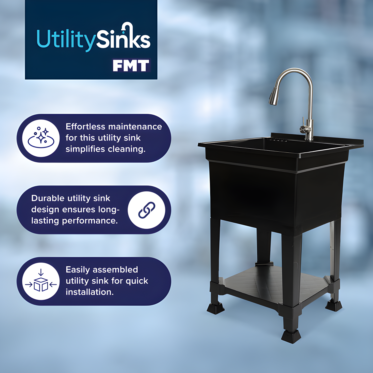 UTILITYSINKS Plastic 24" Compact Workshop Freestanding Laundry Sink with Faucet