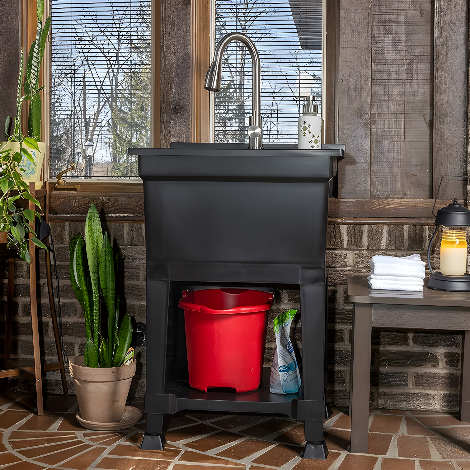 UTILITYSINKS Plastic 24" Compact Workshop Freestanding Laundry Sink with Faucet