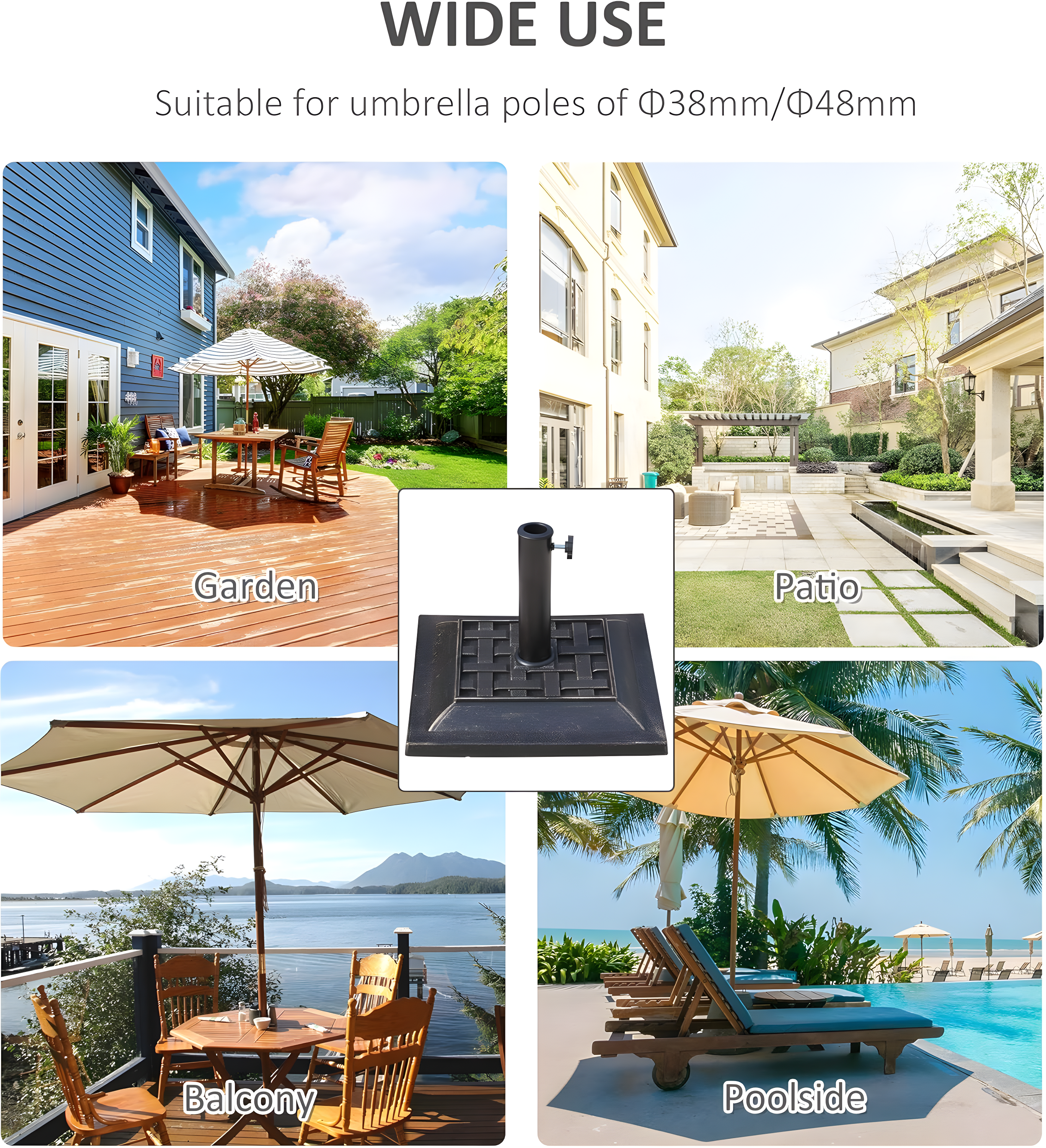 Outsunny 20 lbs Patio Market Umbrella Base Stand Resin Parasol Holder Square with Beautiful Decorative Pattern, for Φ1.5", Φ1.89" Pole