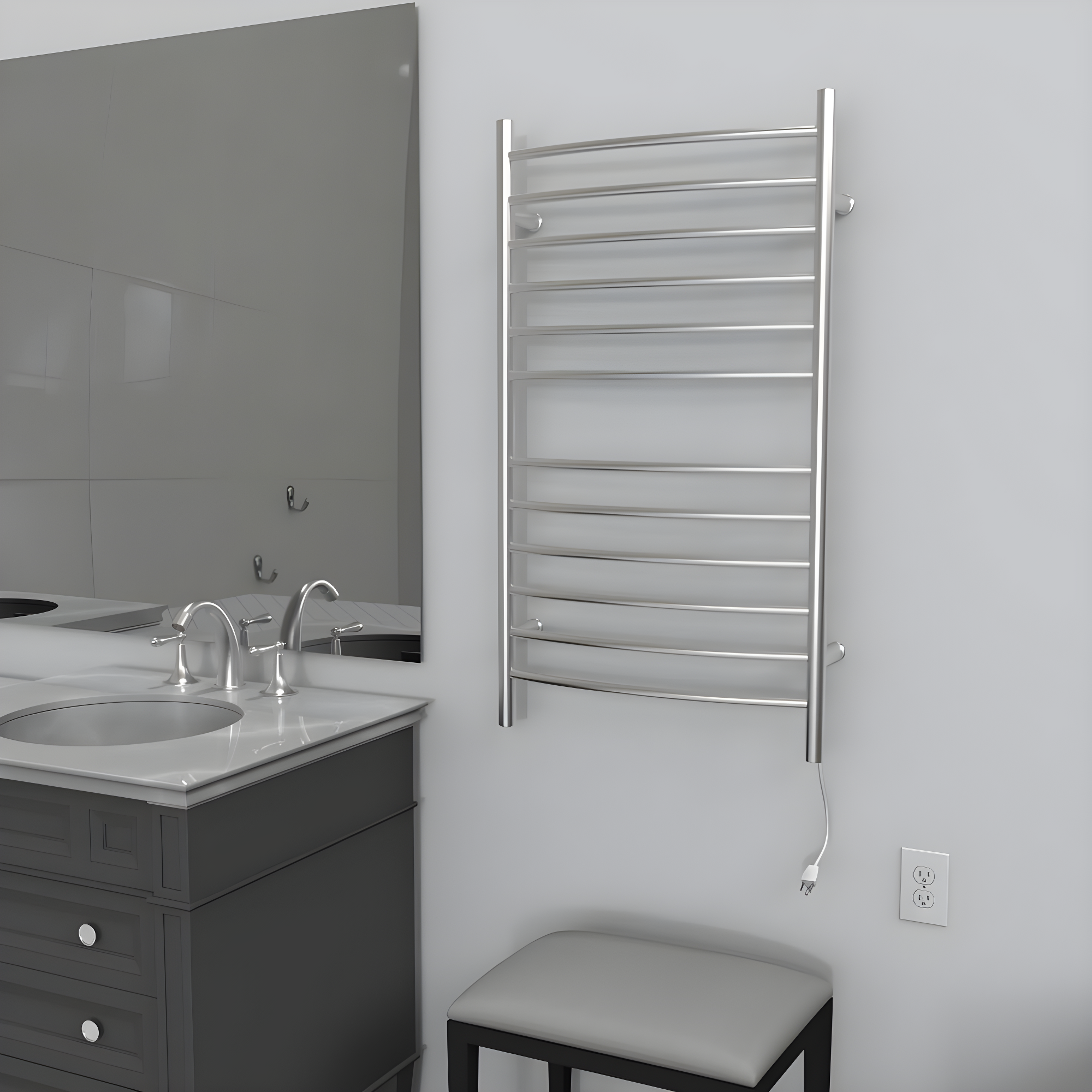 Radiant Large Curved Towel Warmer Hybrid Hardwired or Plug in