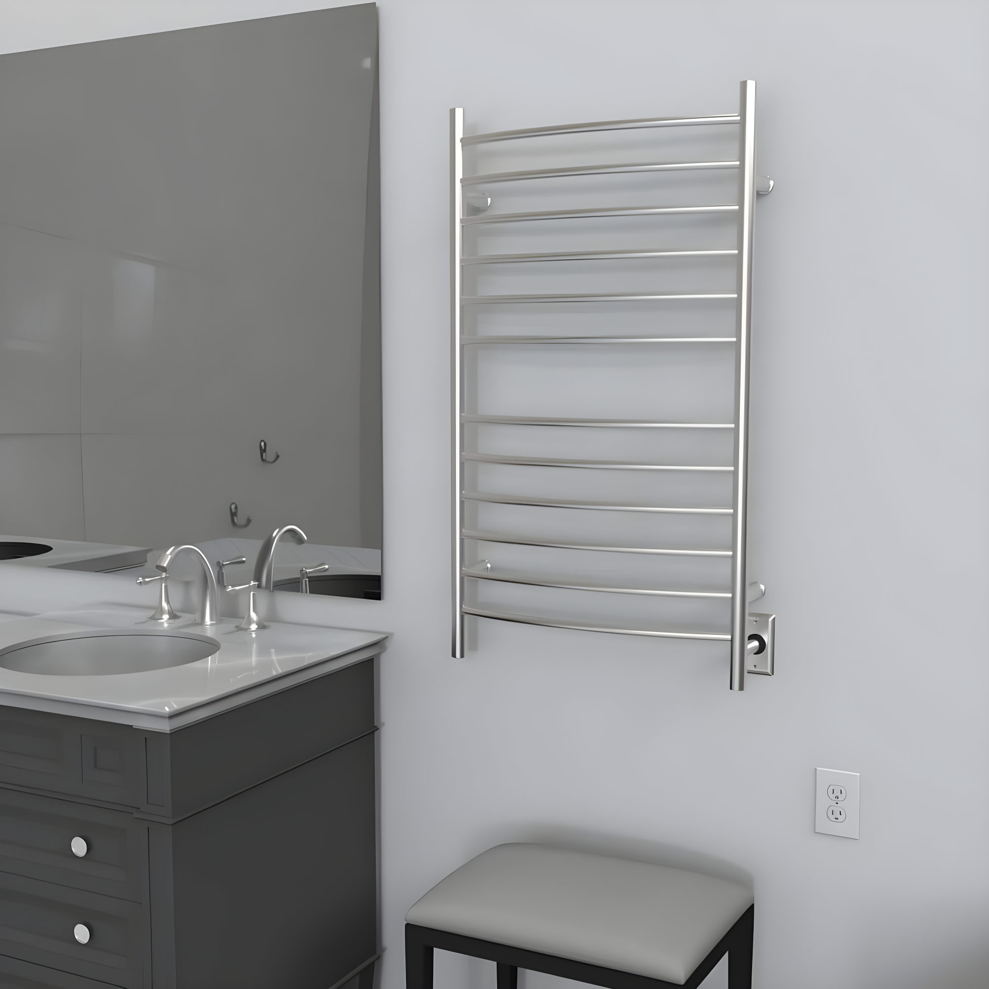 Radiant Large Curved Towel Warmer Hybrid Hardwired or Plug in
