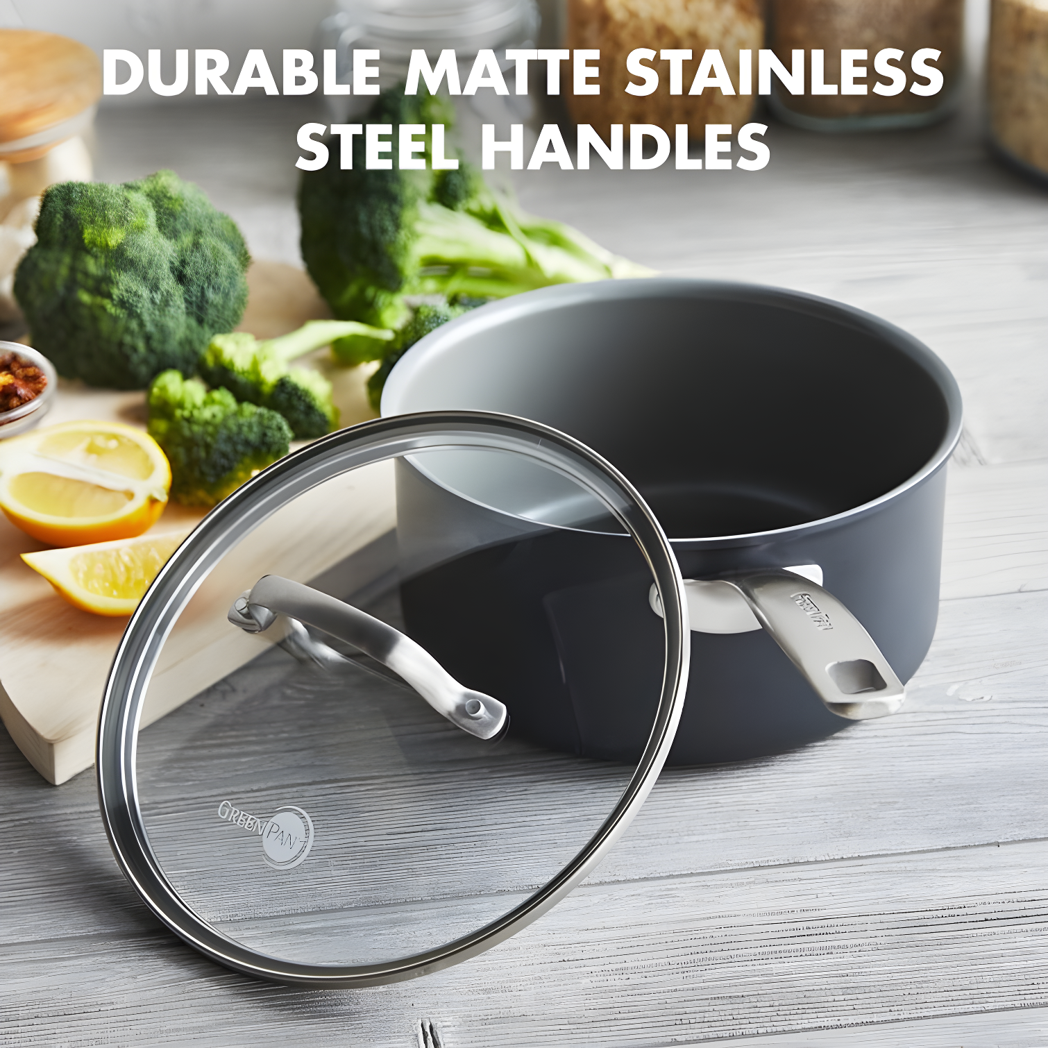 GreenPan GreenPan Chatham Healthy Ceramic Non-stick Covered Saucepan, 3 Quart, Gray