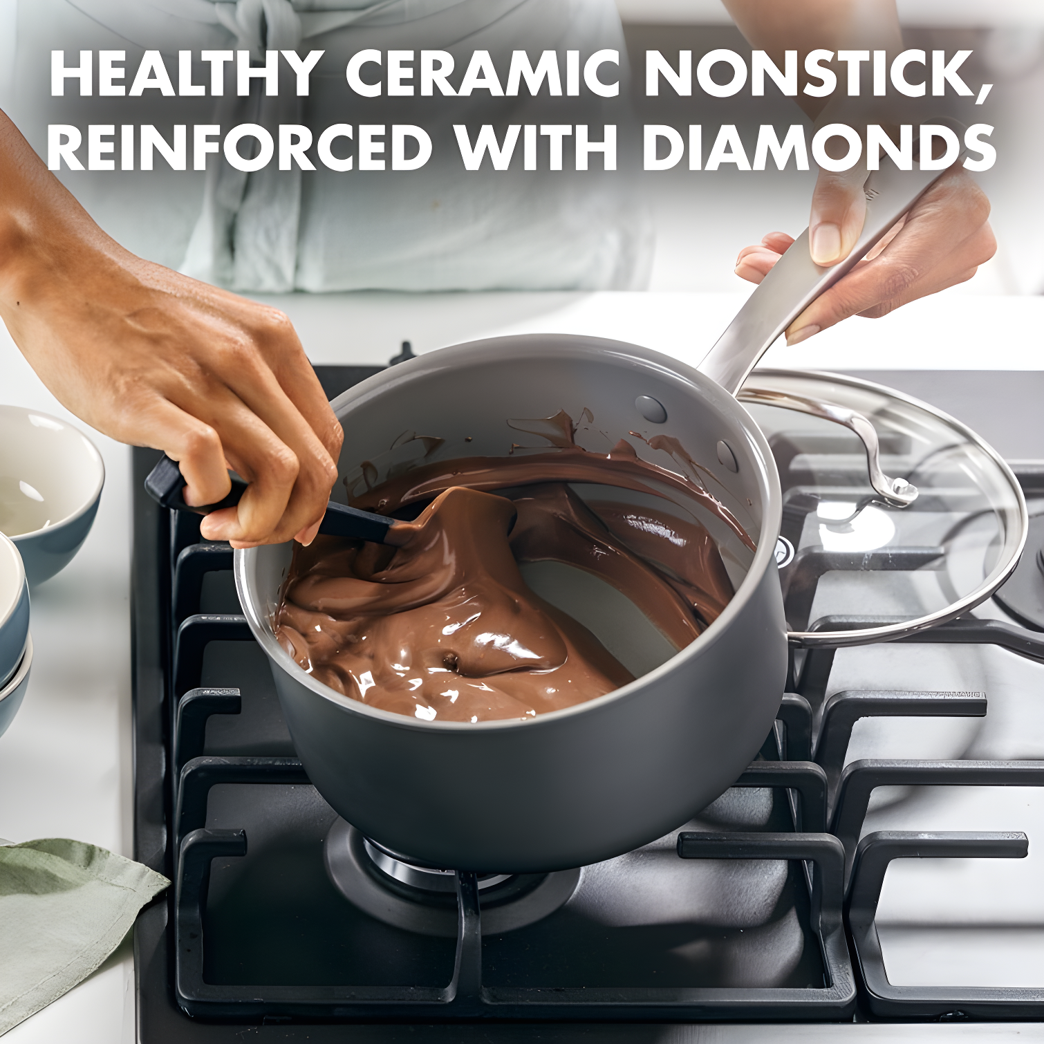 GreenPan GreenPan Chatham Healthy Ceramic Non-stick Covered Saucepan, 3 Quart, Gray