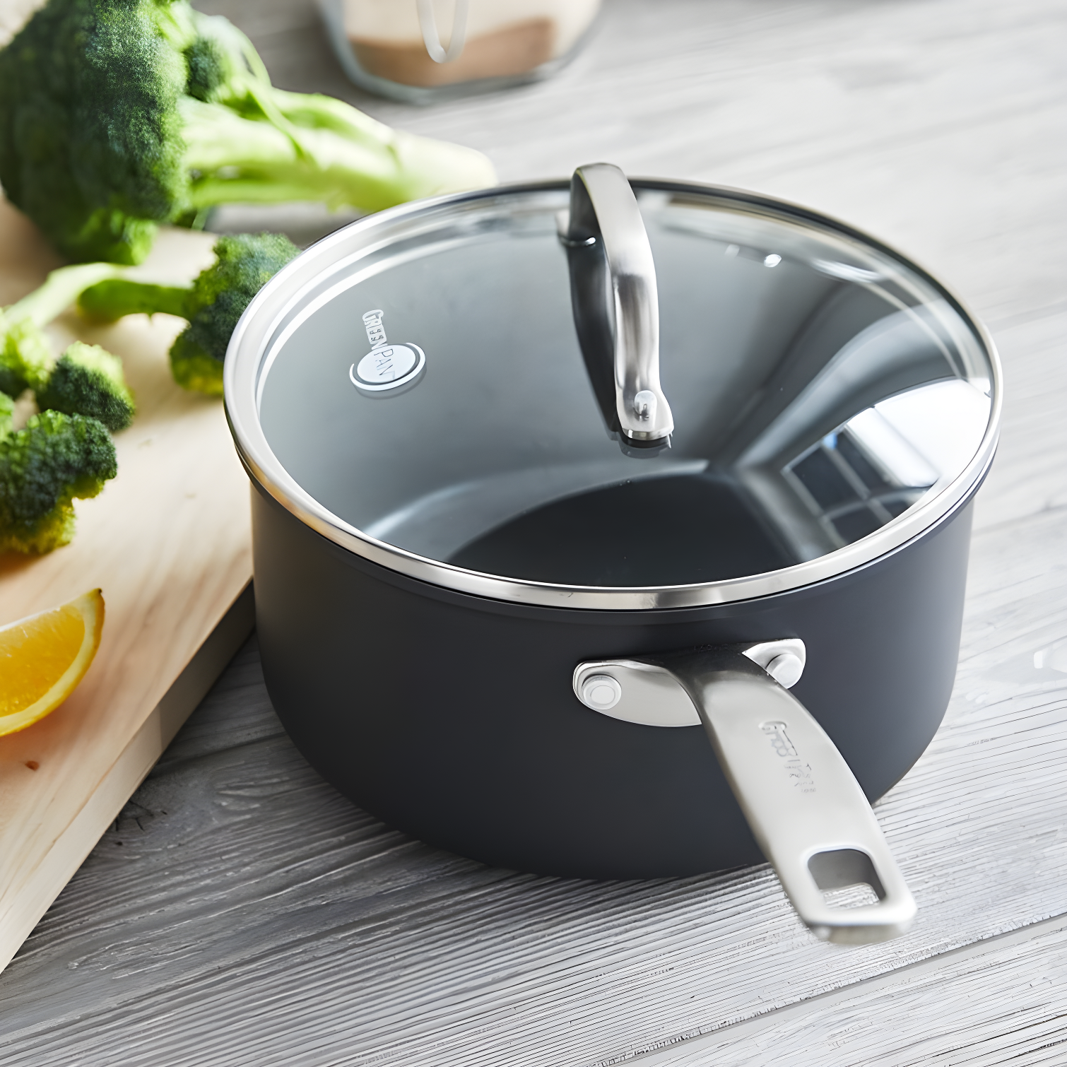 GreenPan GreenPan Chatham Healthy Ceramic Non-stick Covered Saucepan, 3 Quart, Gray