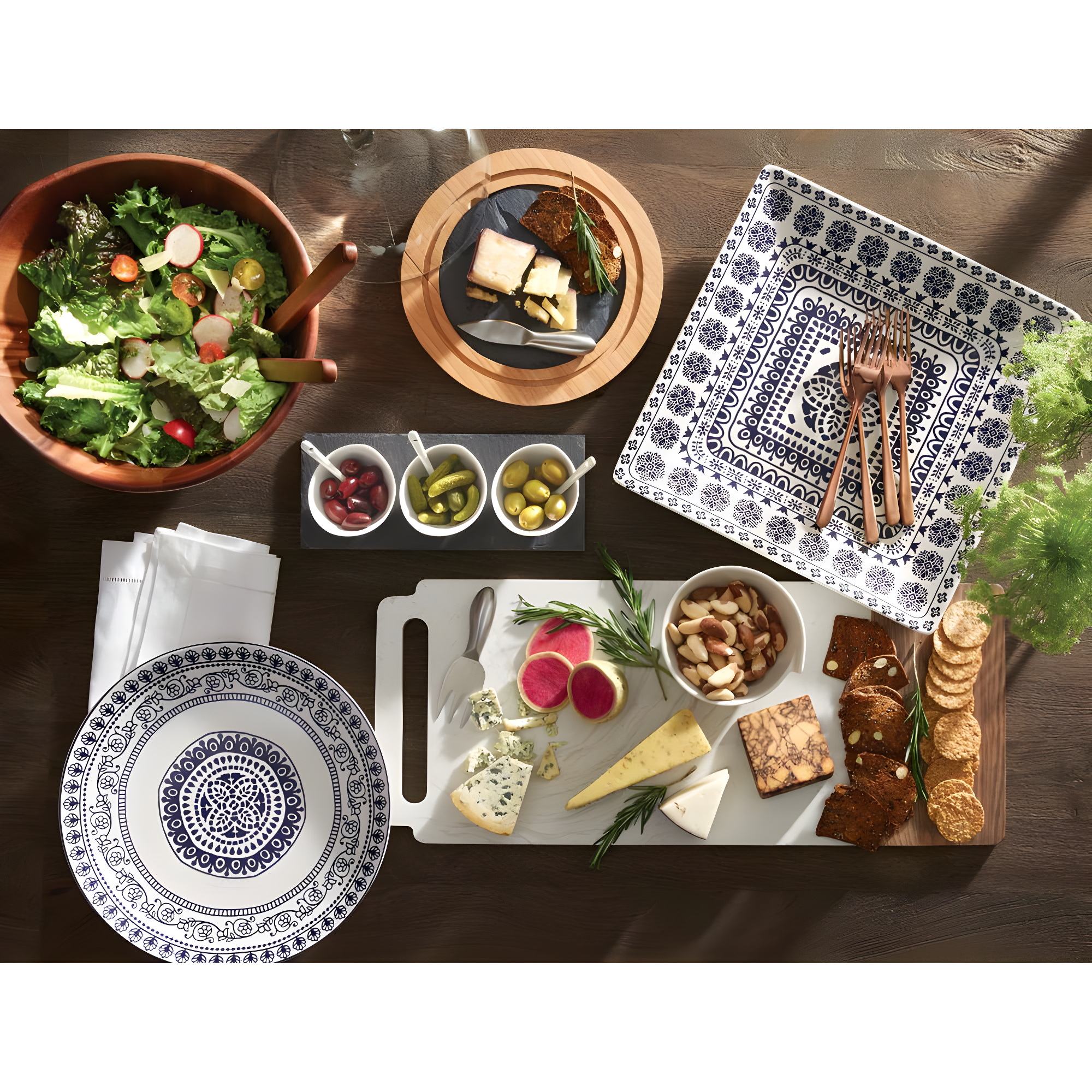 Lipper Acacia Wave Bowl, Large With Servers