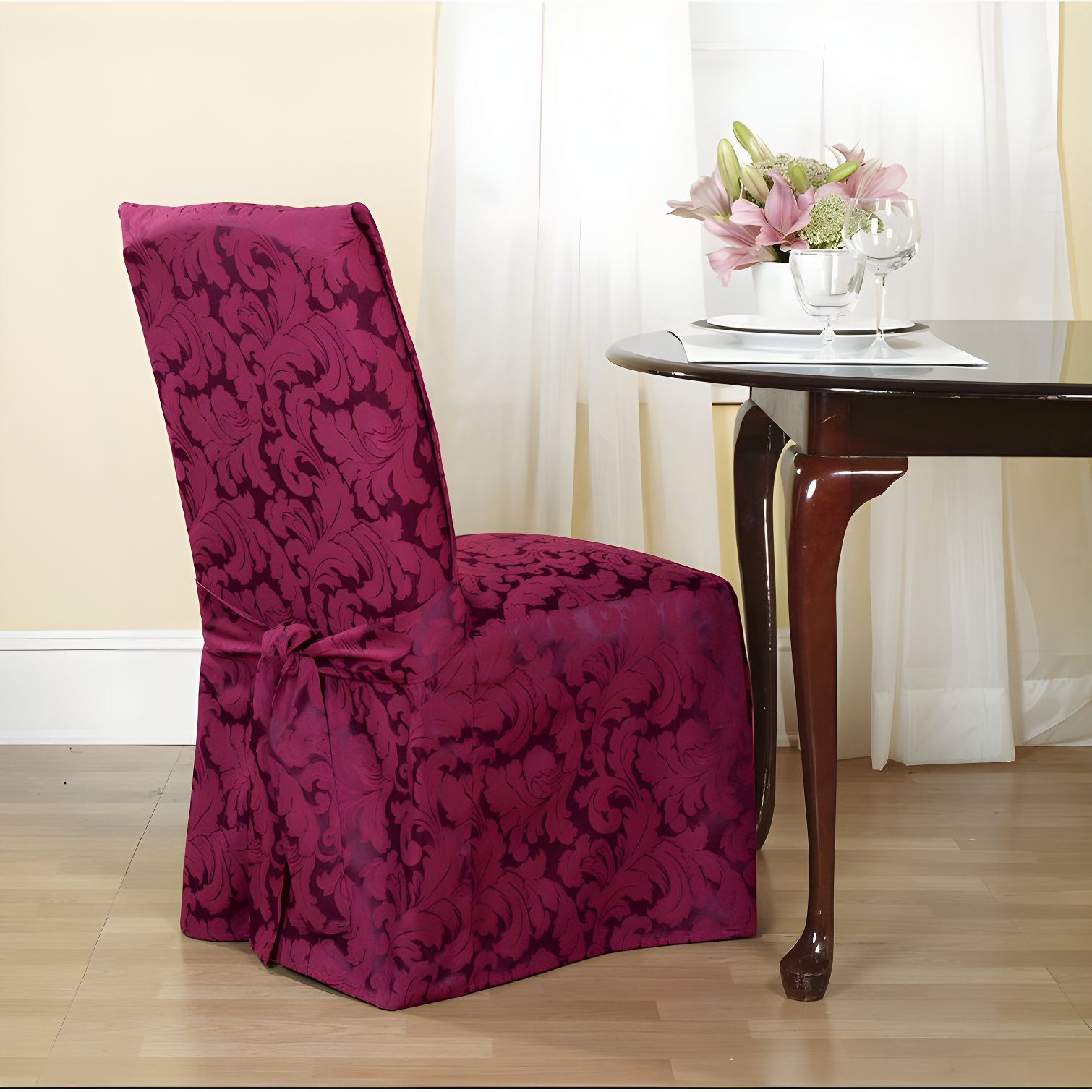 Scroll Classic Box Cushion Dining Chair Slipcover