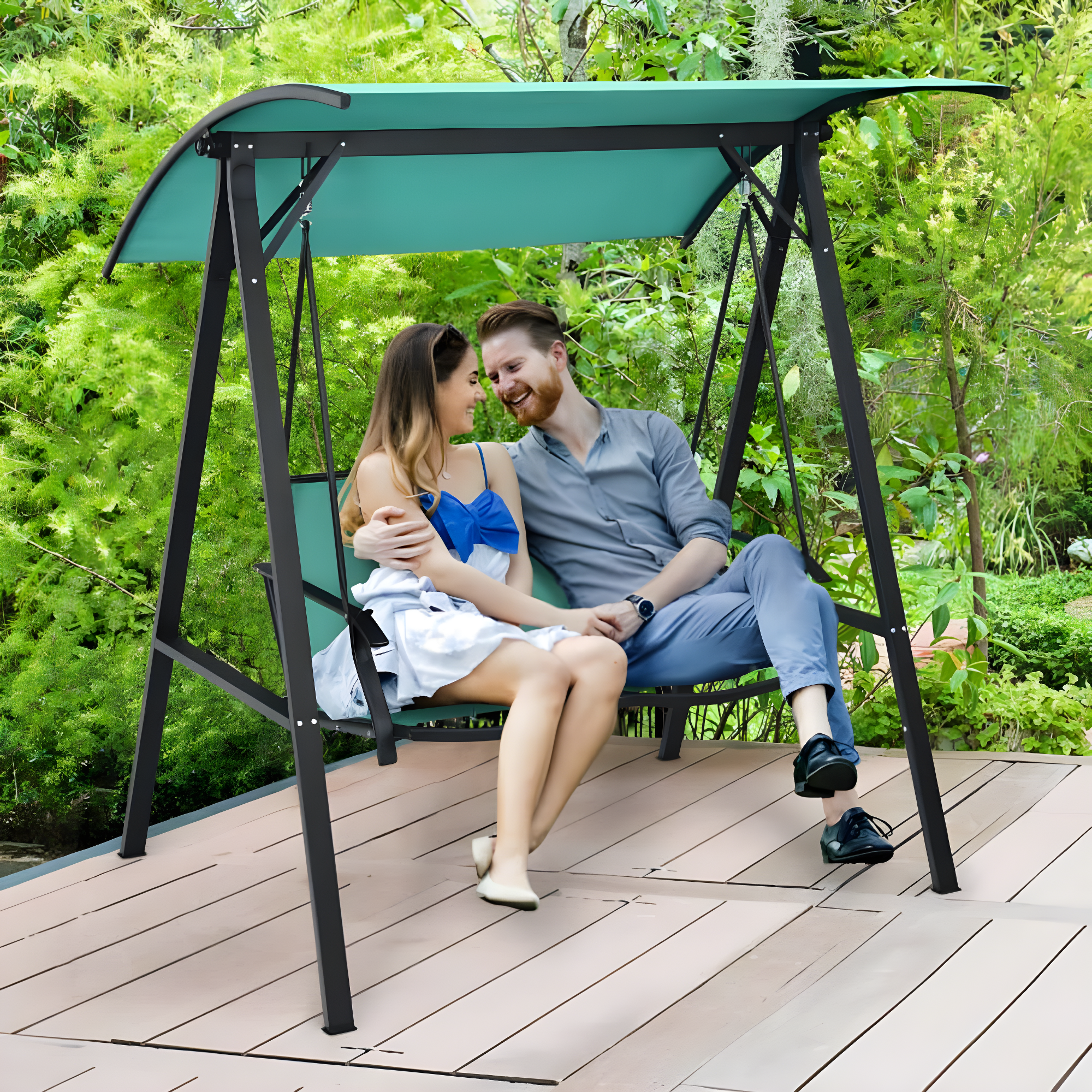 Arlmont & Co. 2 Person Patio Swing With Weather Resistant Glider And Adjustable Canopy