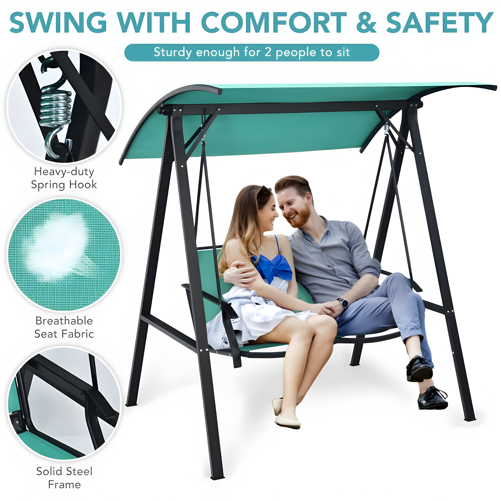 Arlmont & Co. 2 Person Patio Swing With Weather Resistant Glider And Adjustable Canopy
