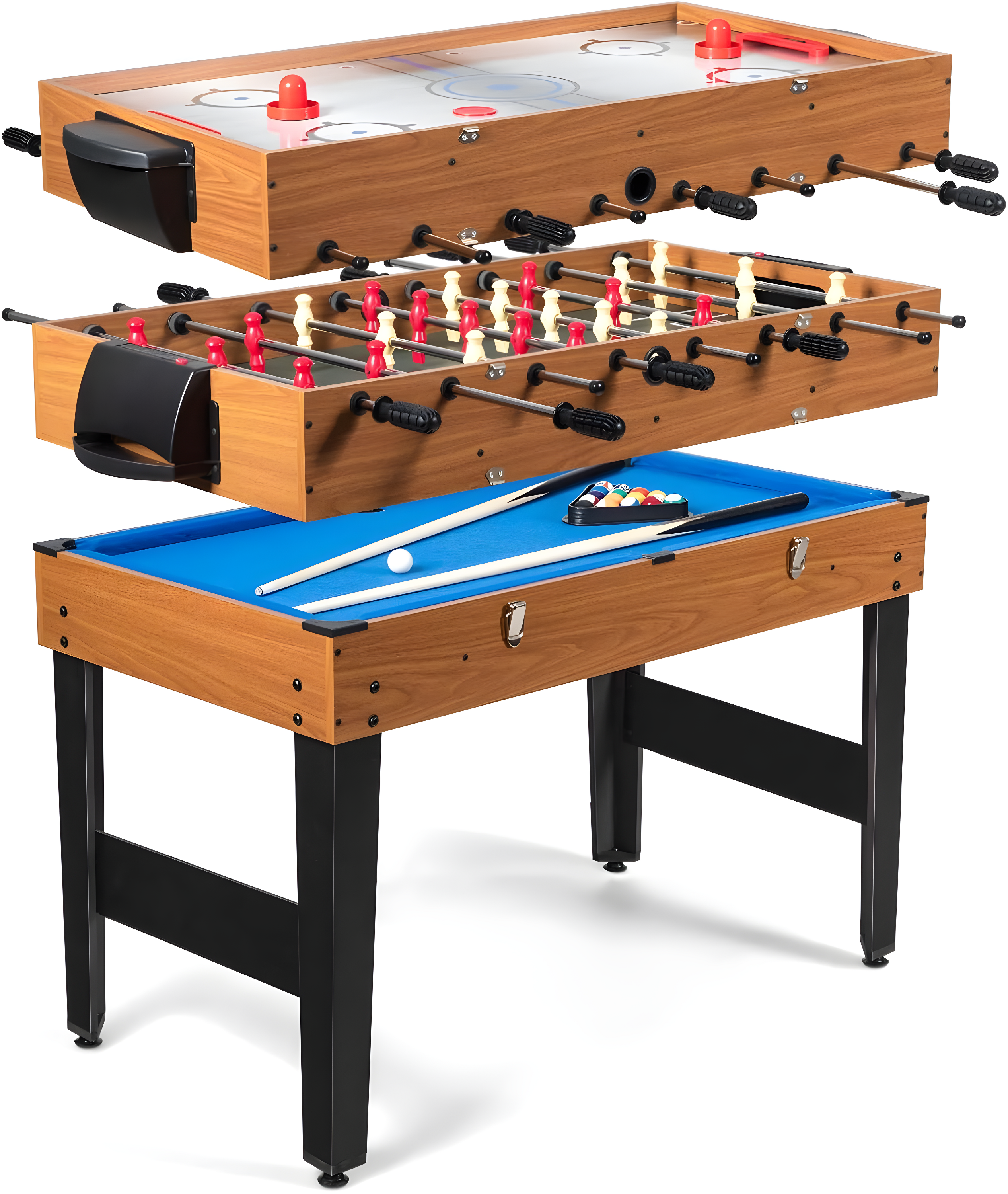 JETEHO Multi Game Table, 3-In-1 48" Combo Game Table W/Soccer, Billiard, Slide Hockey, Wood Foosball Table, Perfect For Game Rooms, Arcades, Bars, Parties, Family Night