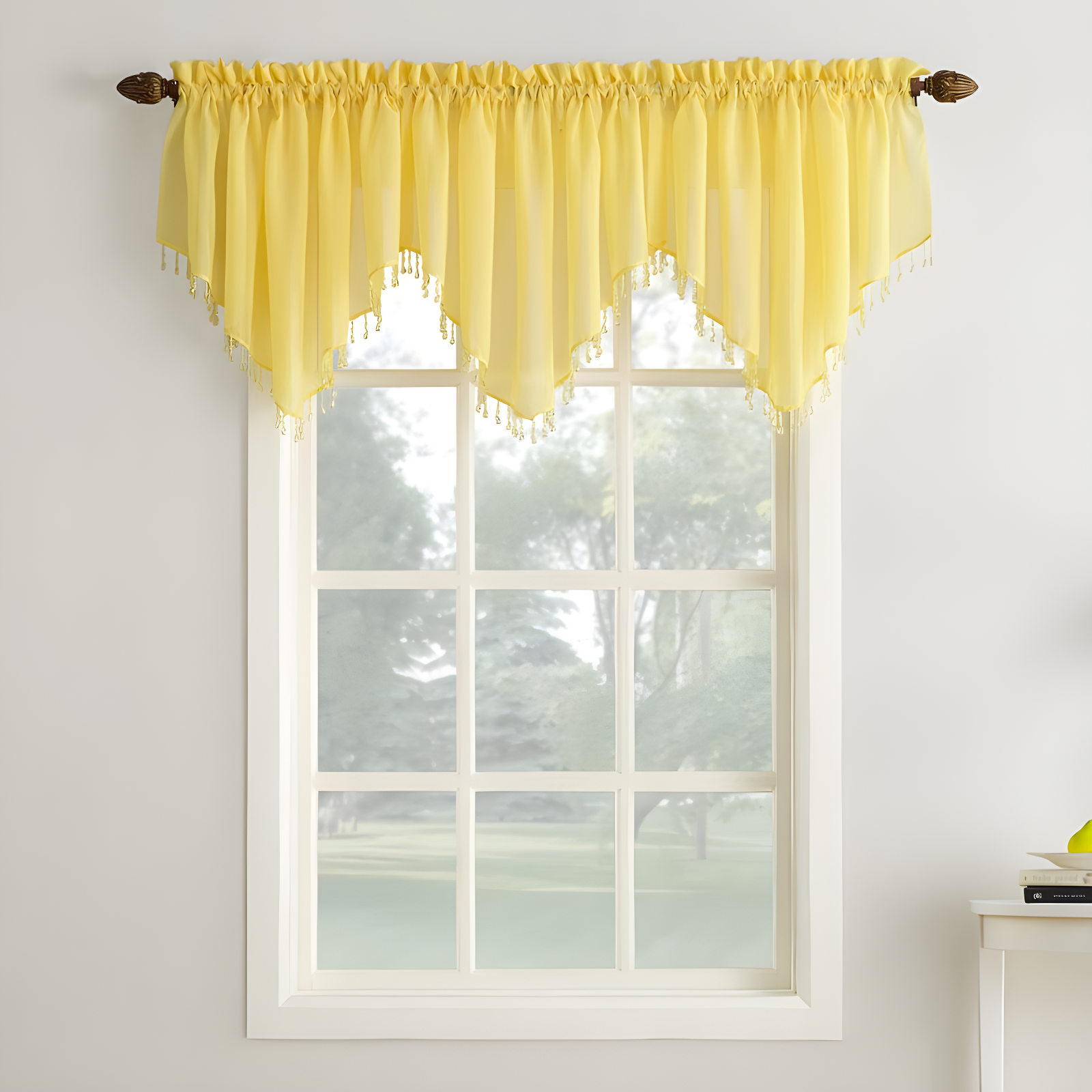 24"x51" Erica Crushed Sheer Voile Beaded Ascot Curtain Valance Yellow - No. 918