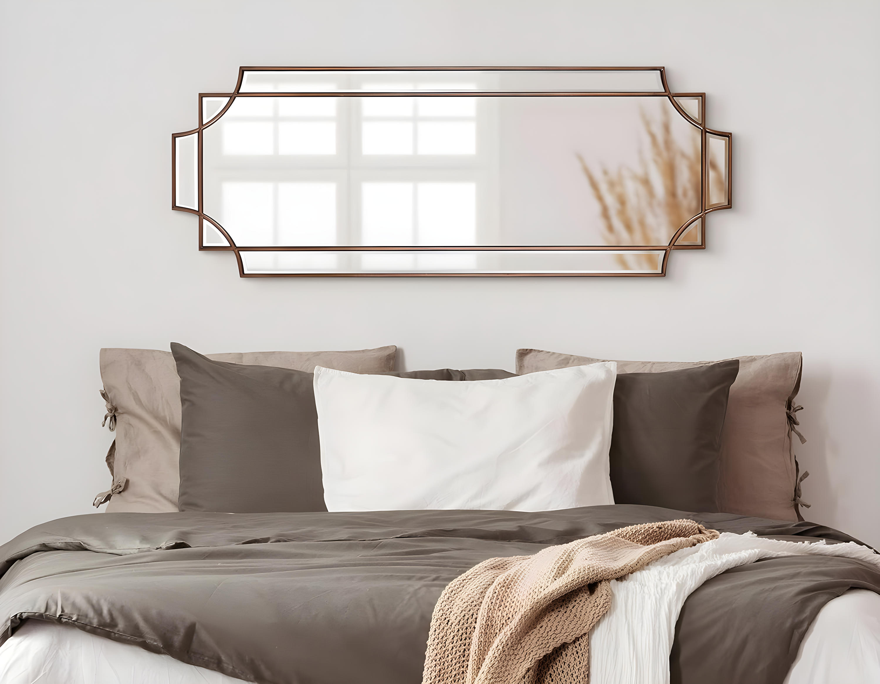 Kate and Laurel Minuette Traditional Square Mirror, 24 x 24, Bronze, Decorative Farmhouse Mirror with Elegant Scalloped Interlocking Geometry With Slim Profile
