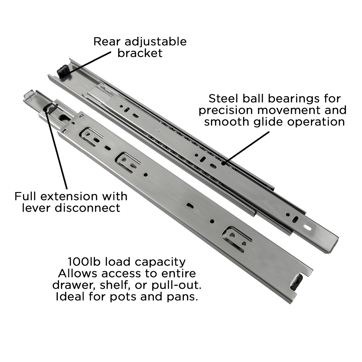 Drawer Slide Side Mount Full Extension Cadmium Finish