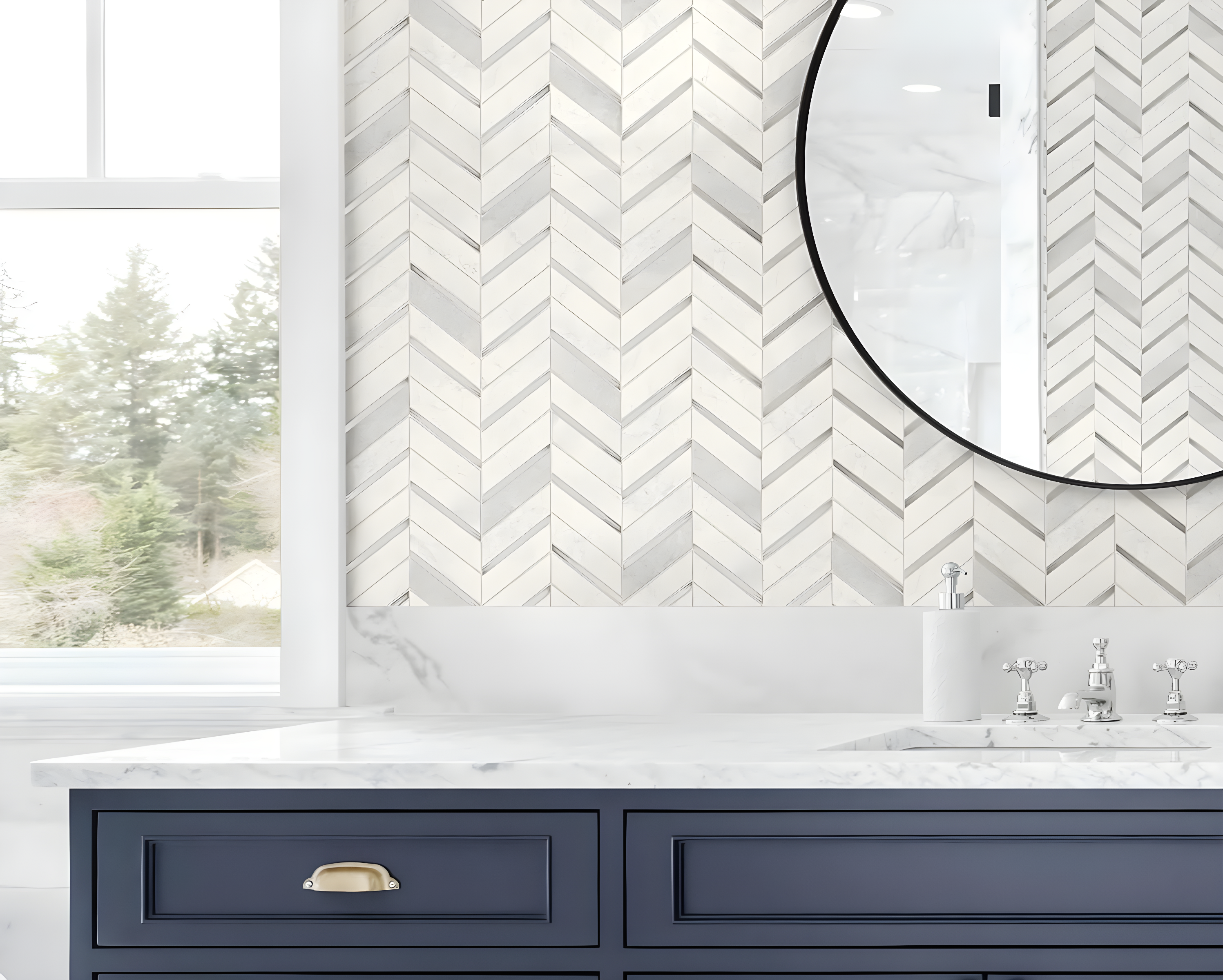 NextWall Chevron Marble Tile Peel and Stick Wallpaper