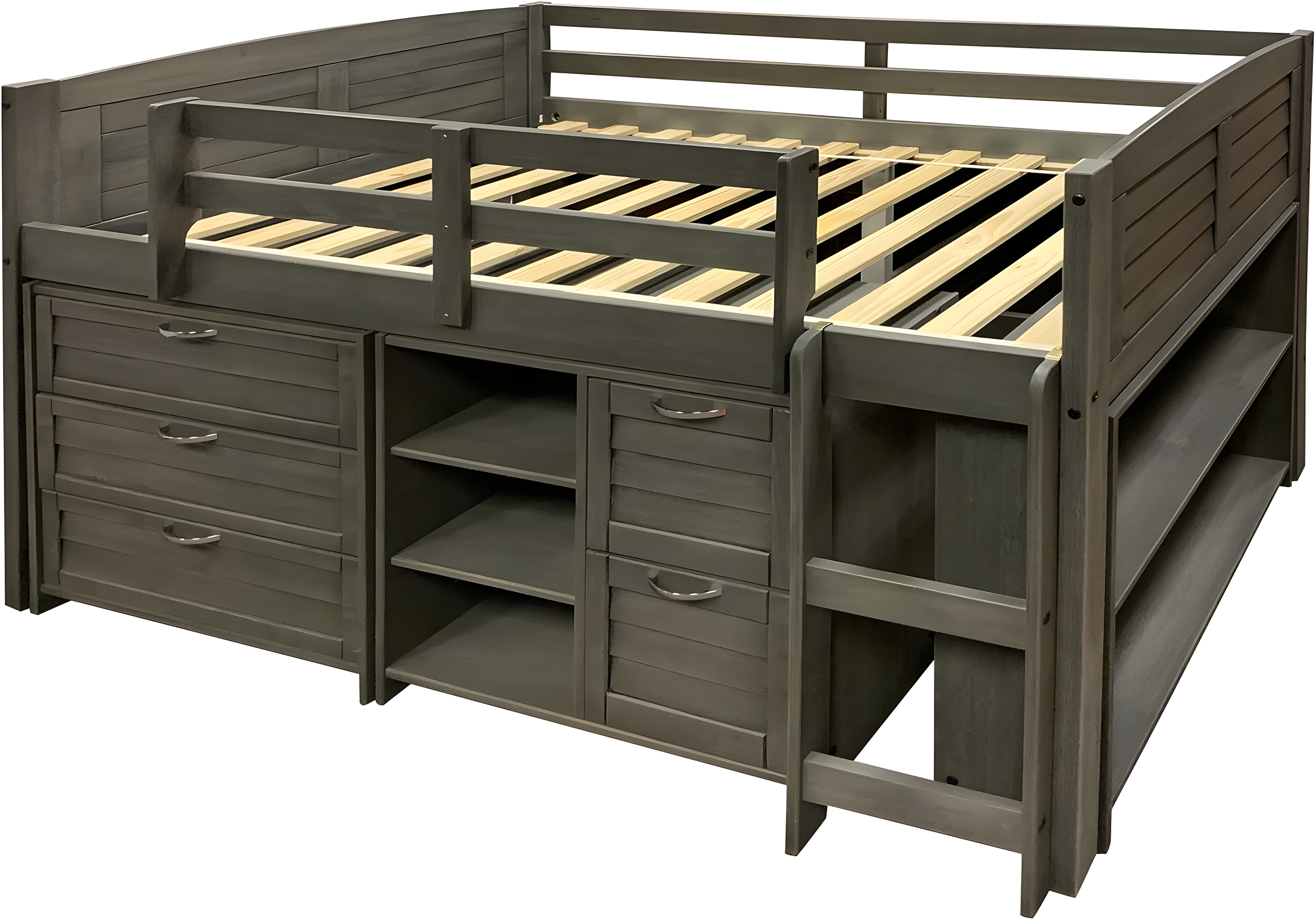 Donco Kids Louver Twin Antique Grey Modular Low Loft Bed - Group A