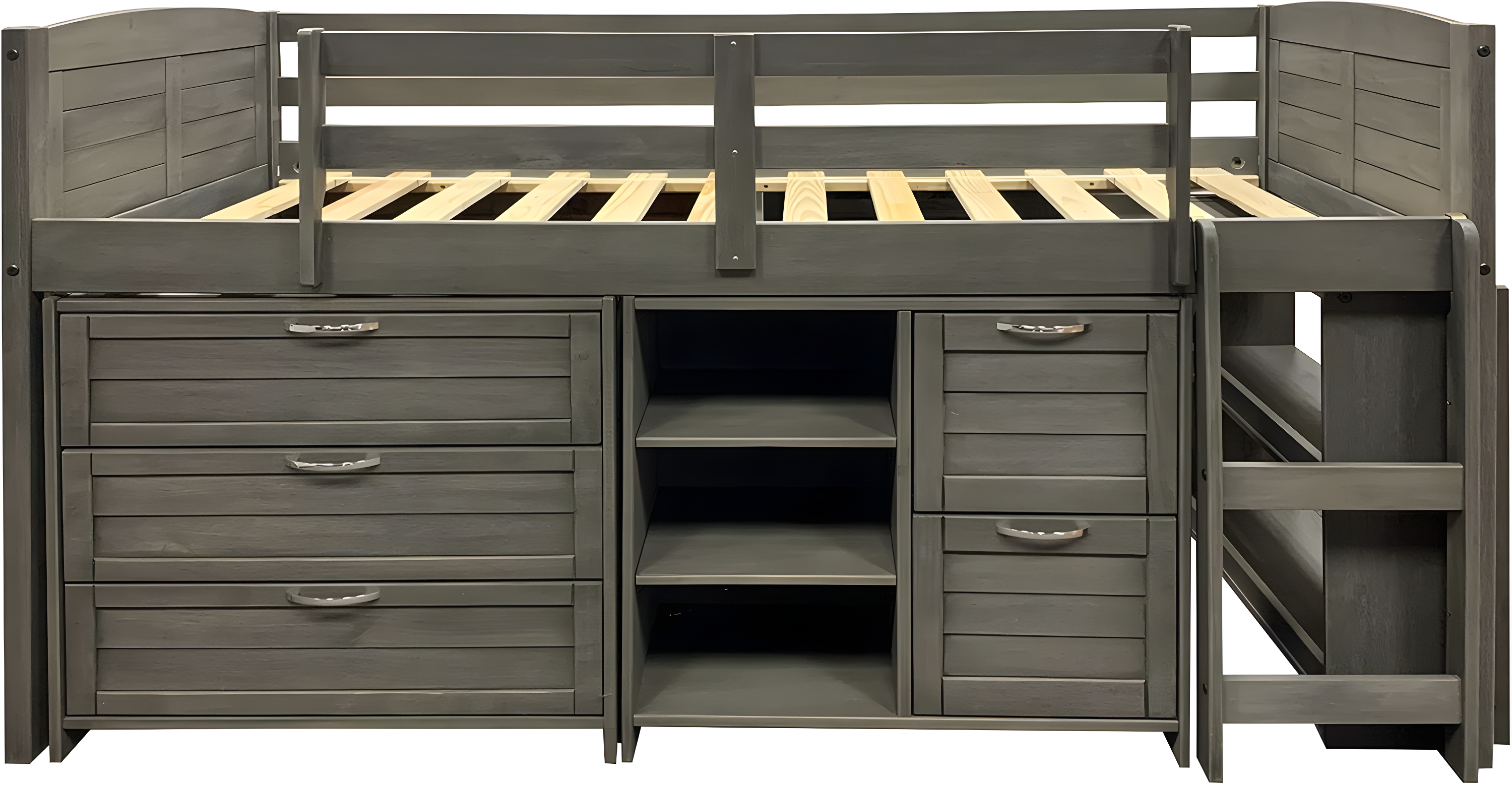 Donco Kids Louver Twin Antique Grey Modular Low Loft Bed - Group A