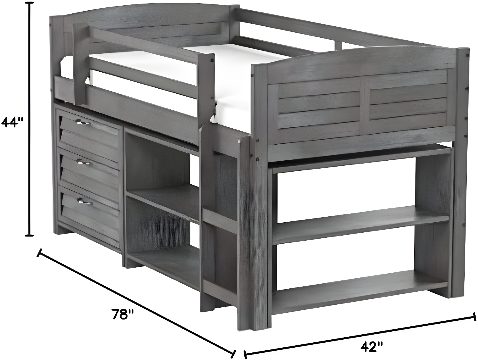 Donco Kids Louver Twin Antique Grey Modular Low Loft Bed - Group A
