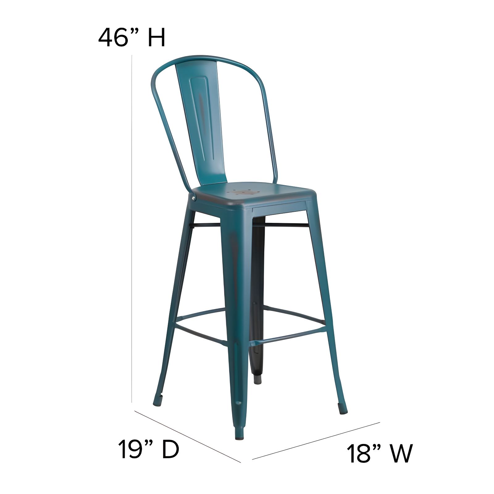 Flash Furniture Commercial Grade 30" High Distressed Kelly Blue-Teal Metal Indoor-Outdoor Barstool with Back