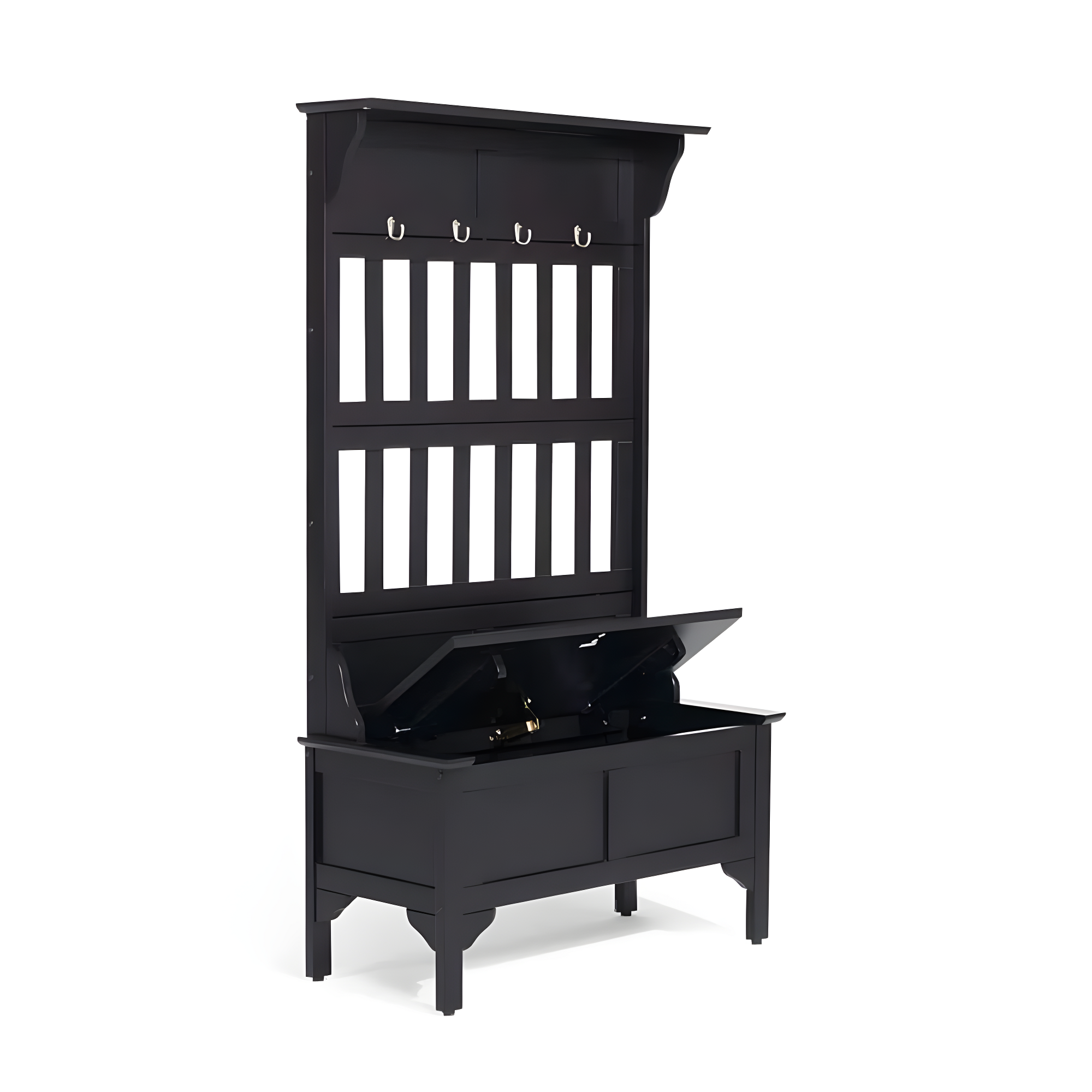 Co-t Solid Hardwood Hall Tree With Storage Bench, Safety Hinge, And Brass Hooks