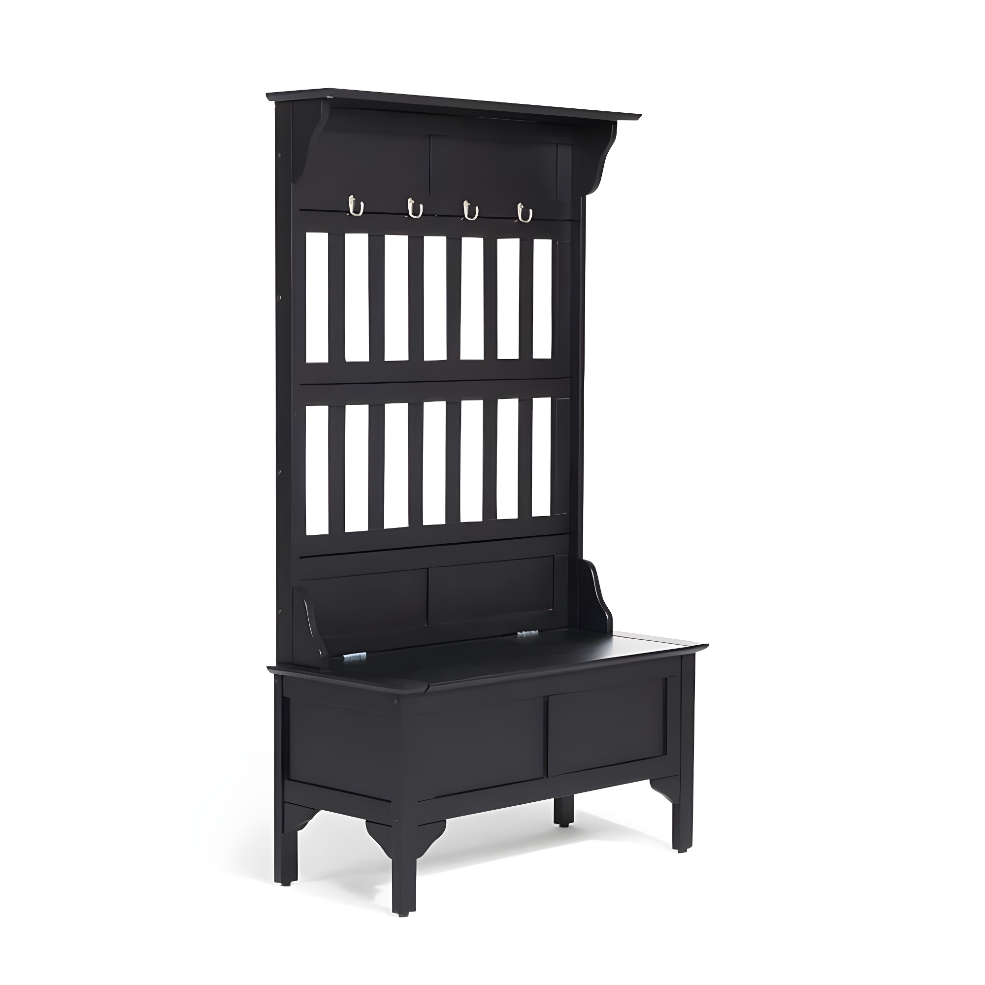 Co-t Solid Hardwood Hall Tree With Storage Bench, Safety Hinge, And Brass Hooks