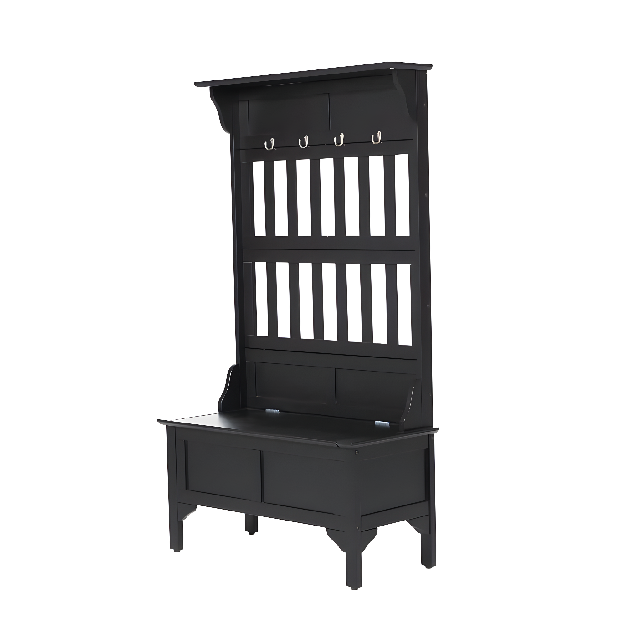 Co-t Solid Hardwood Hall Tree With Storage Bench, Safety Hinge, And Brass Hooks