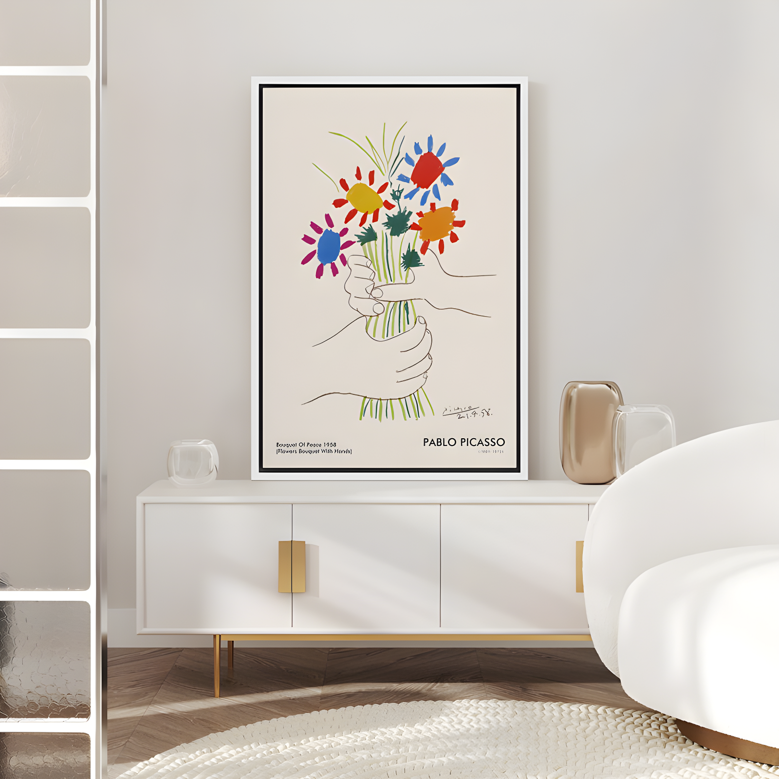 SIGNLEADER Bouquet of Peace (Flower Bouquet With Hands) Pablo Picasso Floral- Framed Canvas Print Wall Art Work