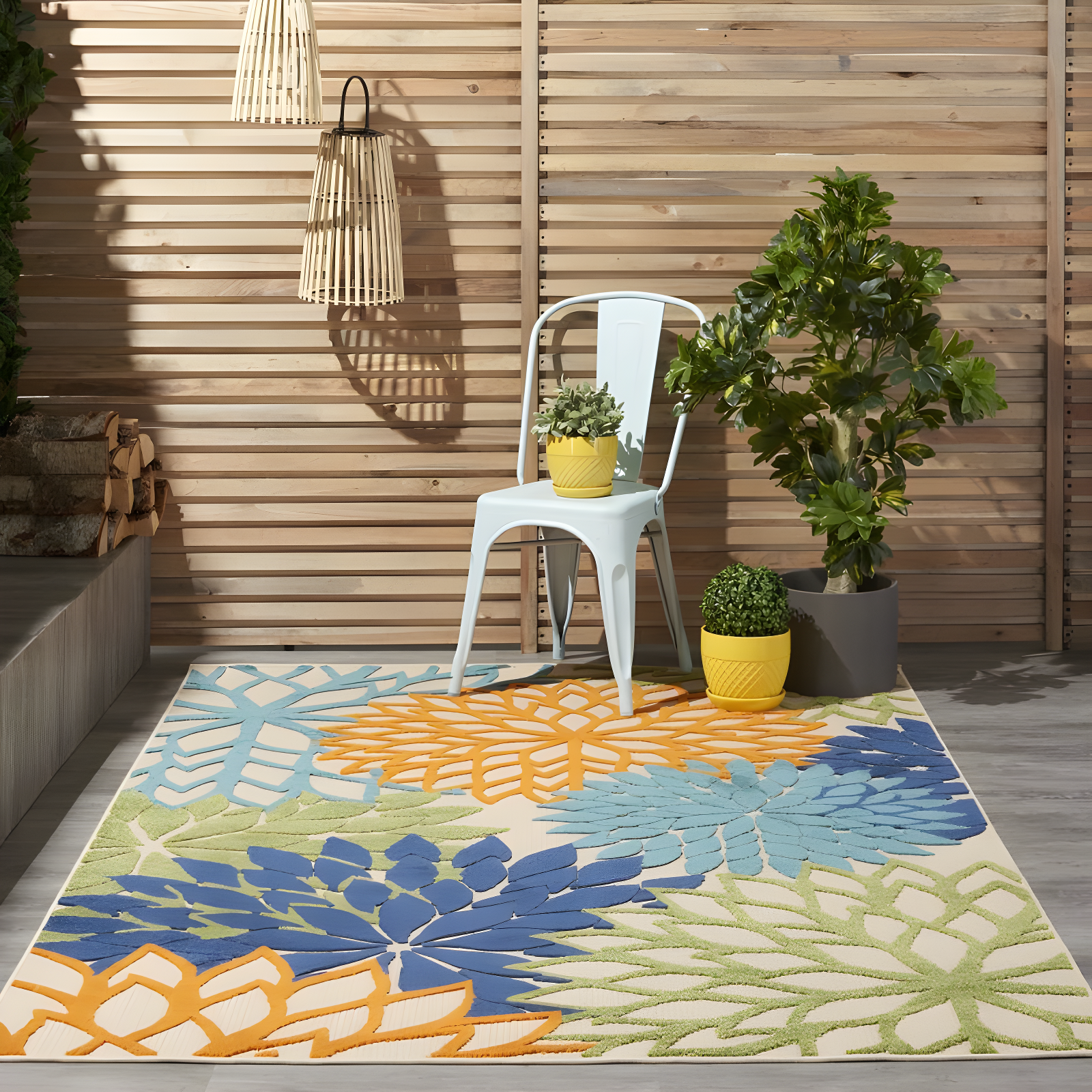 Nourison Aloha Floral Bloom Flatweave High-Low Indoor Outdoor Area Rug Multicolor 5'3" x 7'5"