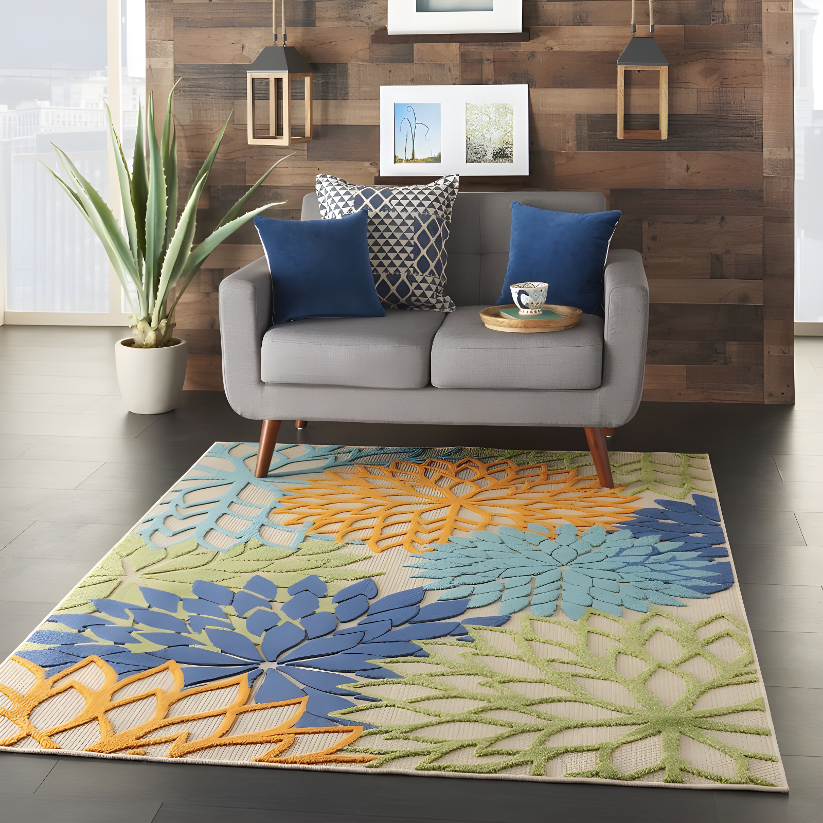 Nourison Aloha Floral Bloom Flatweave High-Low Indoor Outdoor Area Rug Multicolor 5'3" x 7'5"