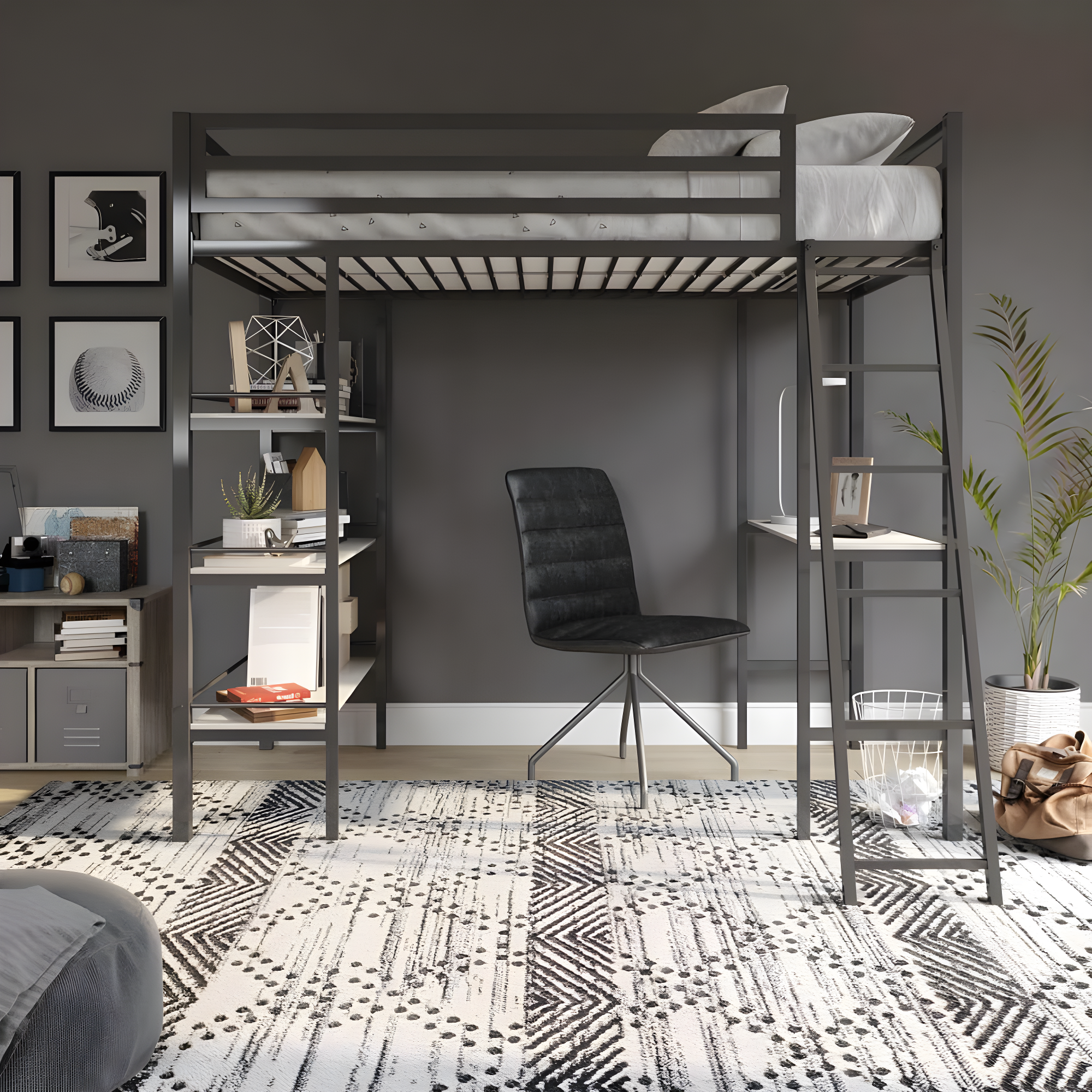 Max & Finn Nova Twin Metal Platform Loft Bed with Built-in-Desk