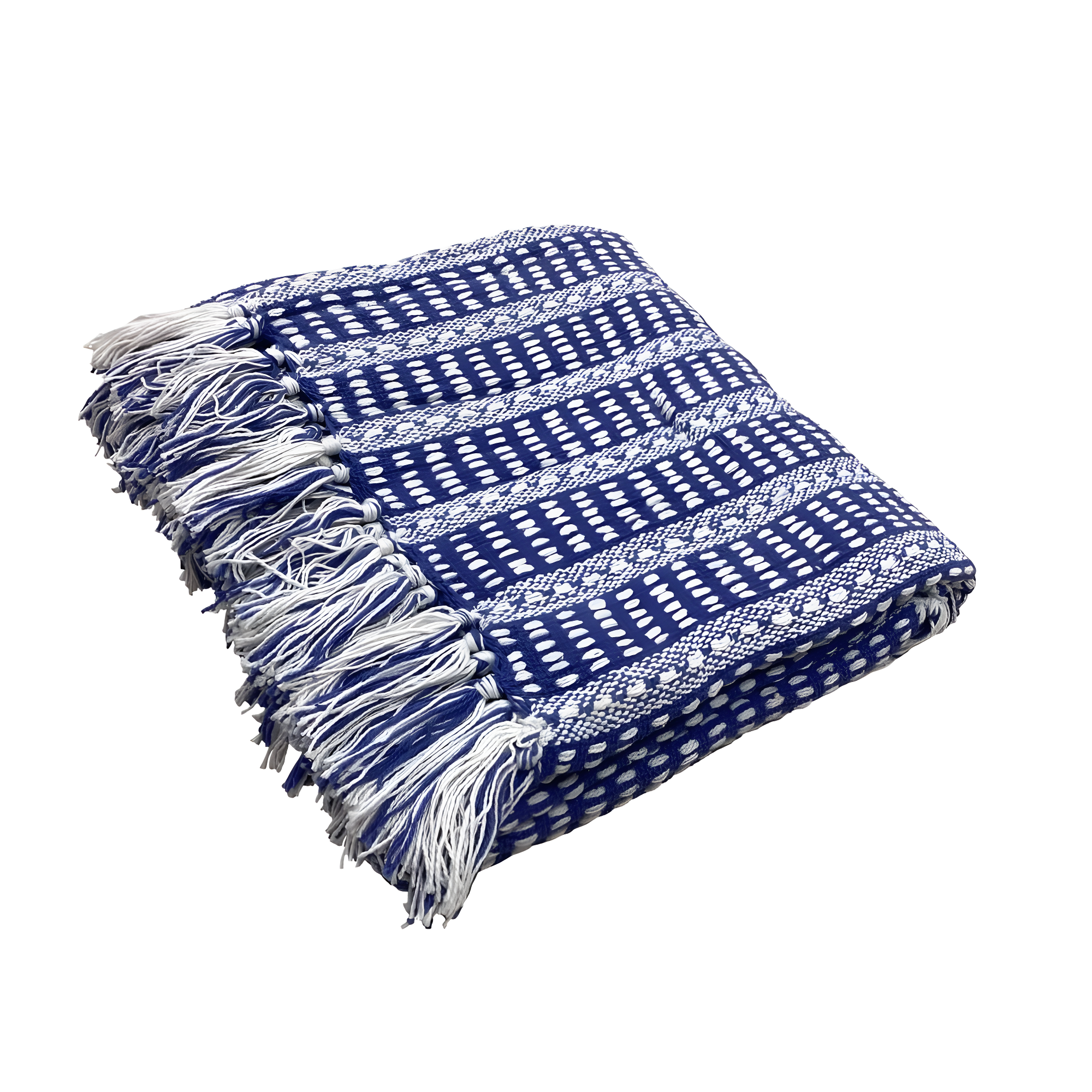 Striped Fringed Woven Cotton Throw Blanket