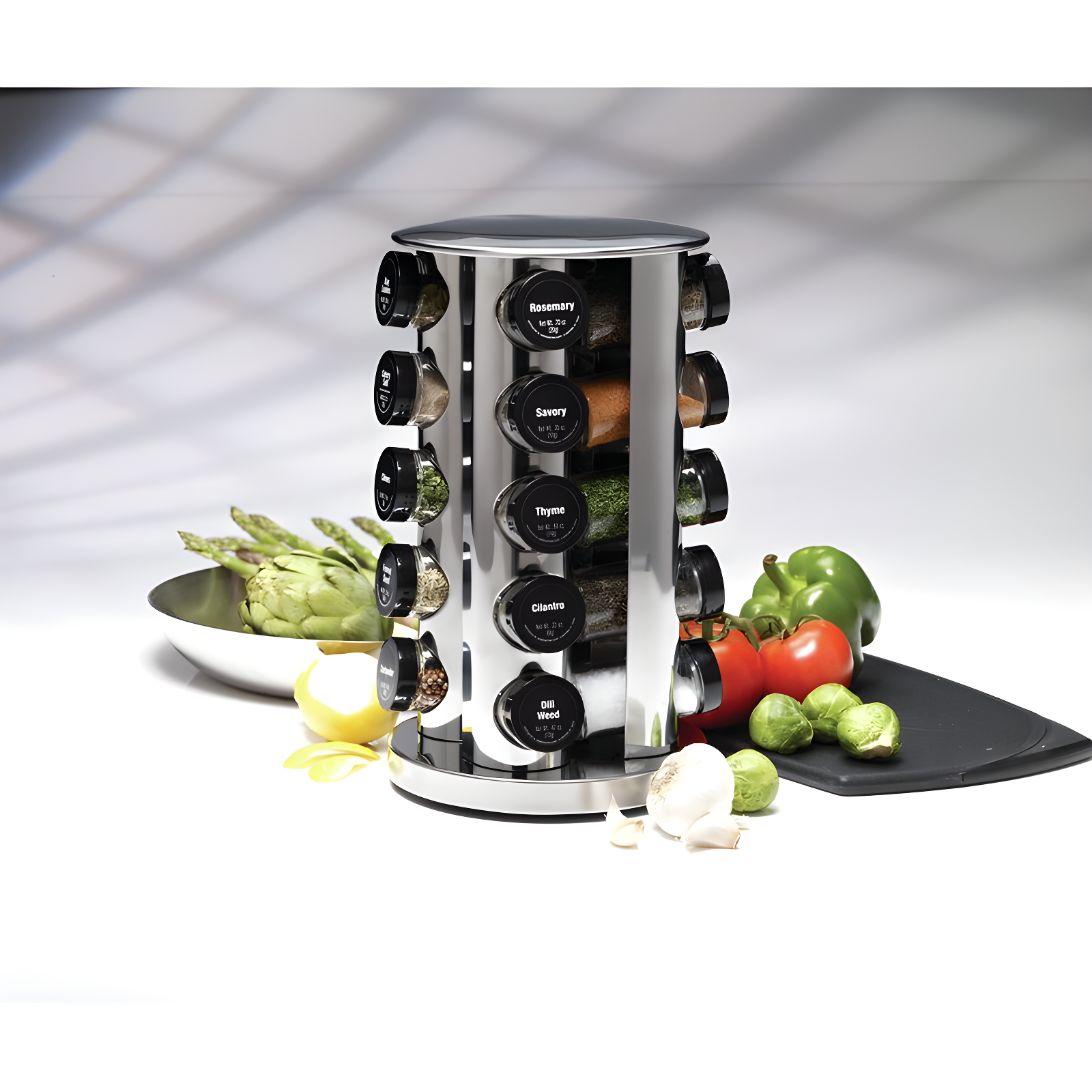 Kamenstein 20-Jar Revolving Stainless Steel Countertop Spice Rack